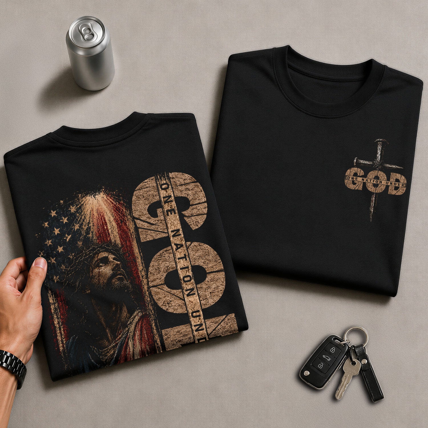 One Nation Under God Jesus USA Flag Christian Graphic Tee Shirt Men Faith Apparel - Rust Field Wear