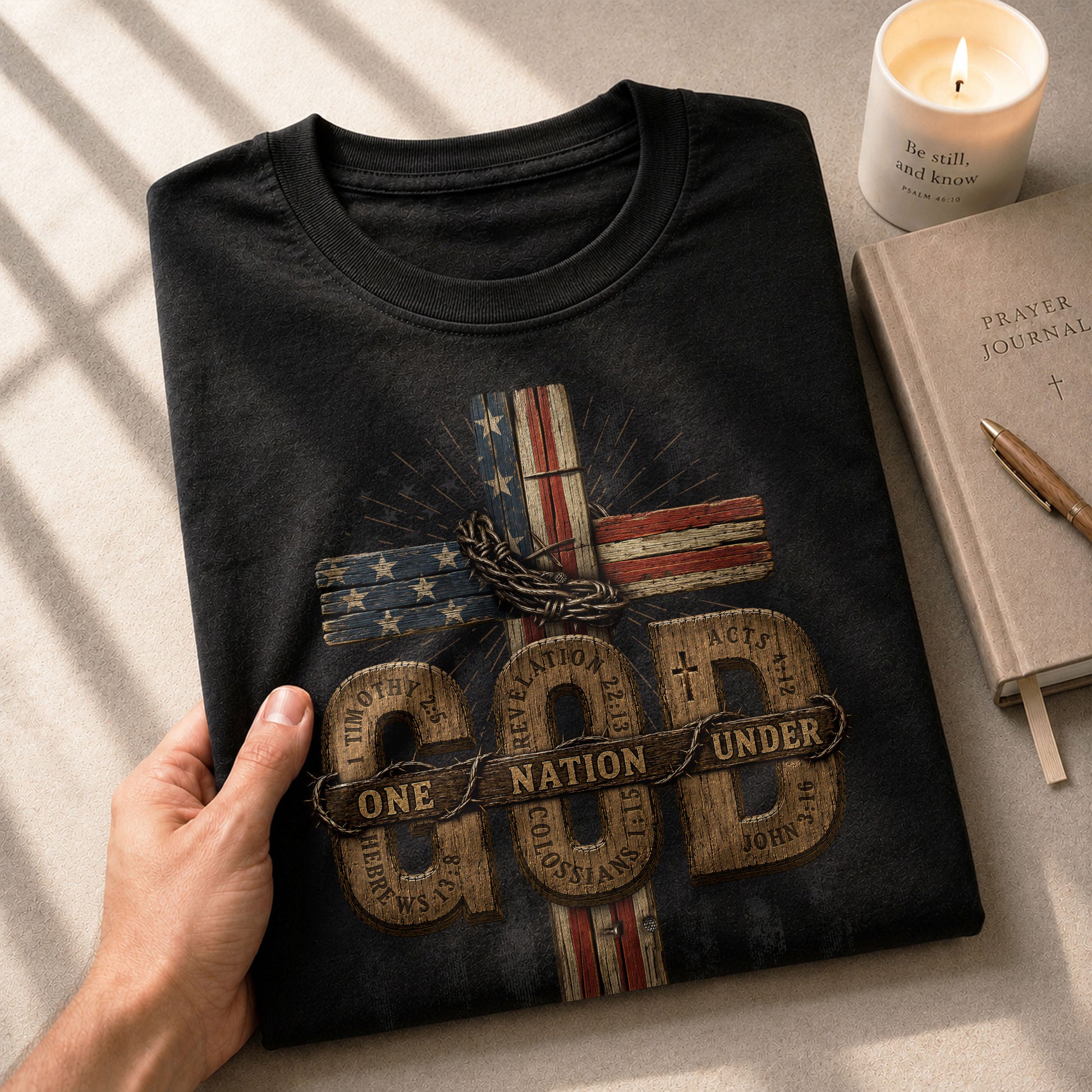 One Nation Under God USA Flag Cross Christian Graphic Tee Shirt For Men Faith Wear - Rust Field Wear