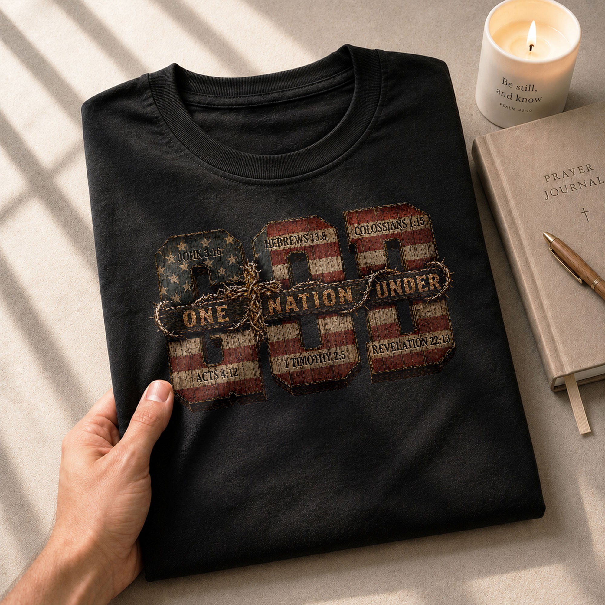 One Nation Under God USA Flag Scripture Christian Graphic Tee Shirt For Men Apparel - Rust Field Wear
