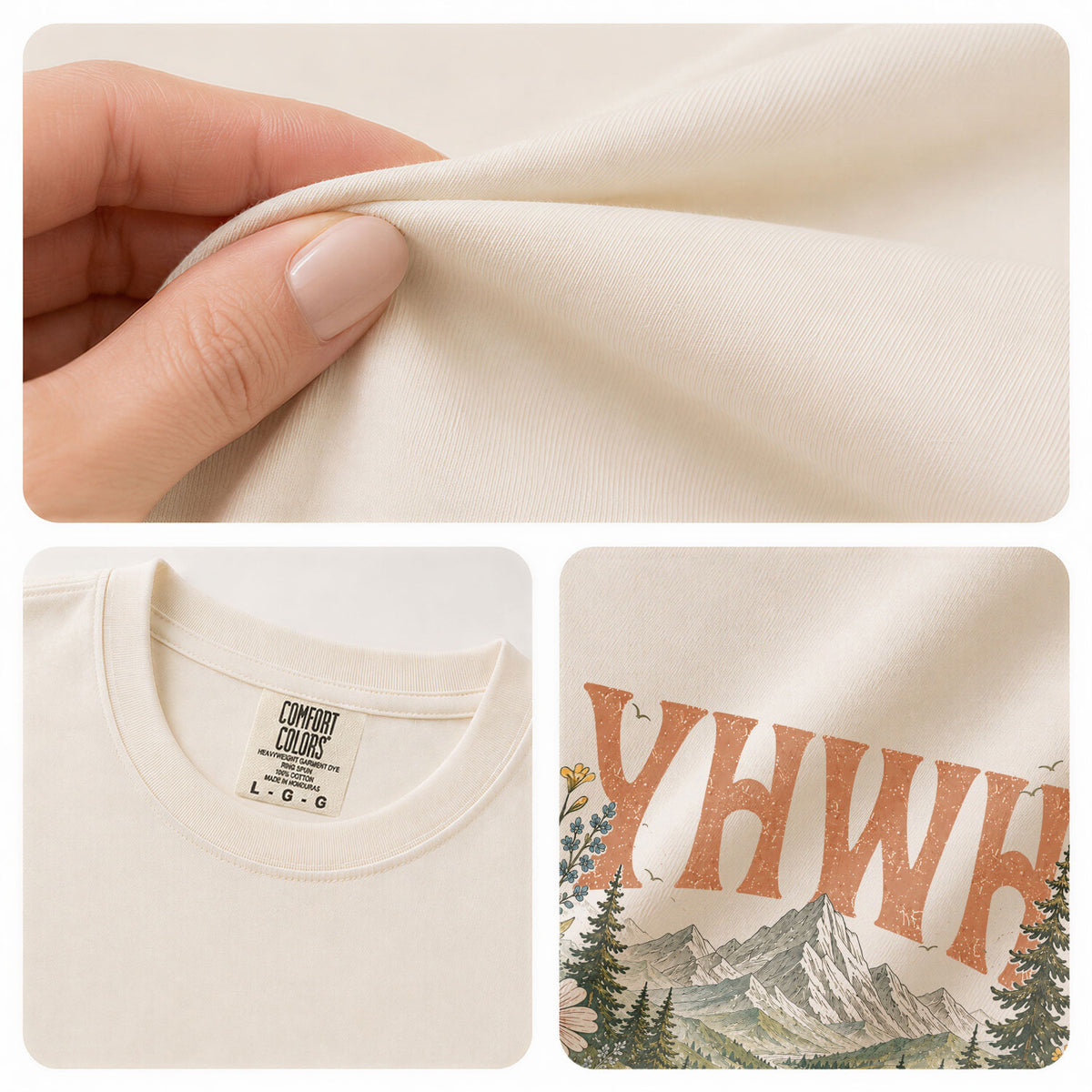 Spiritual Christian YHWH Mountain Nature Aesthetic Women Graphic Tee Shirt Vintage - Rust Field Wear