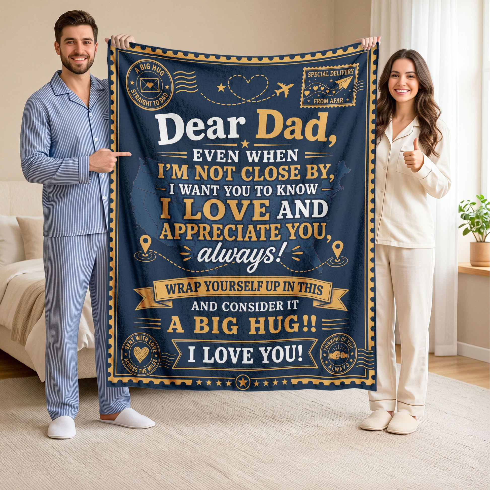 Gift for Dad Blanket Long Distance Hug Throw Blanket Father's Day Gift Daughter Son - Rust Field Wear