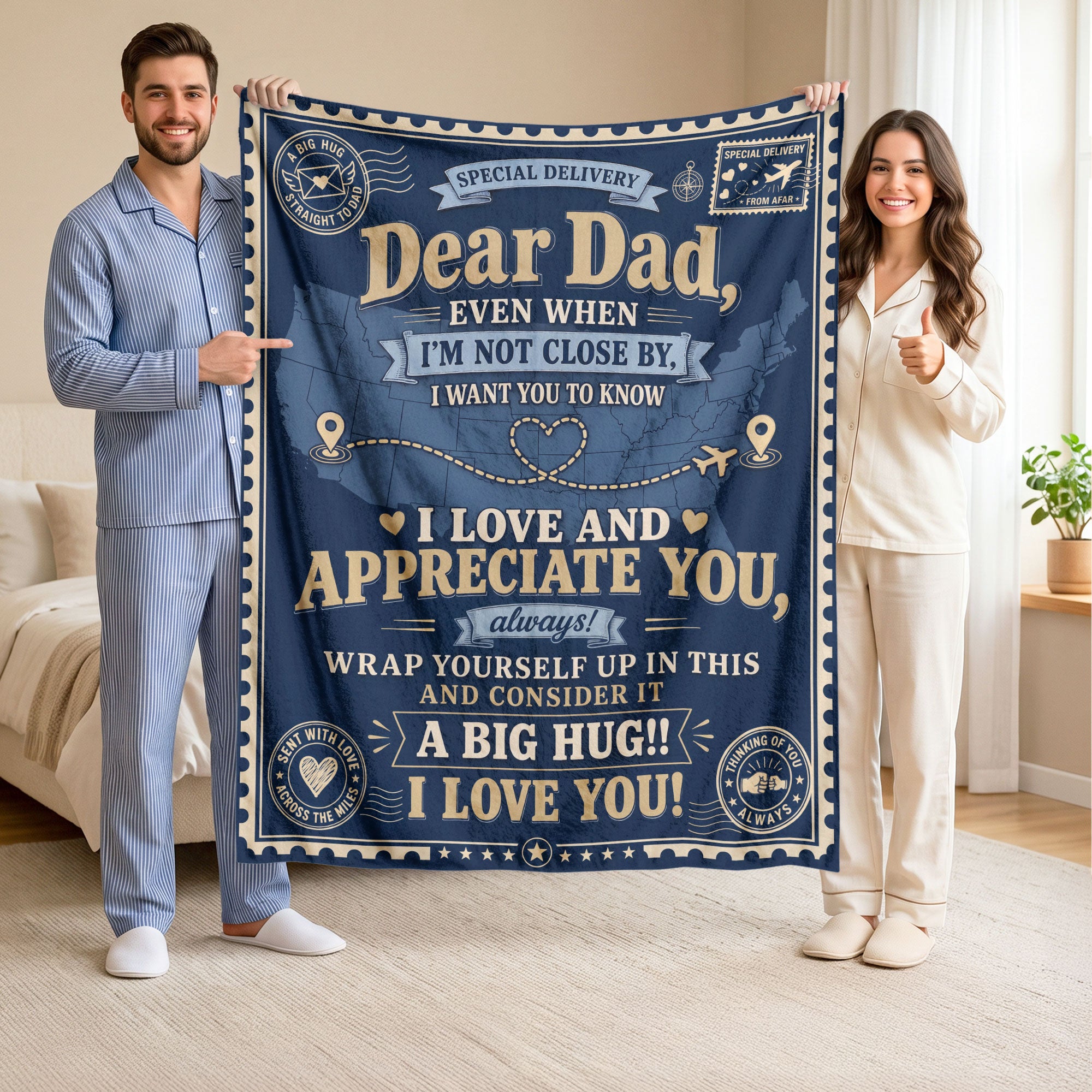 Dad Blanket Gift Long Distance Hug Throw Blanket Gifts for Dad from Daughter Son - Rust Field Wear