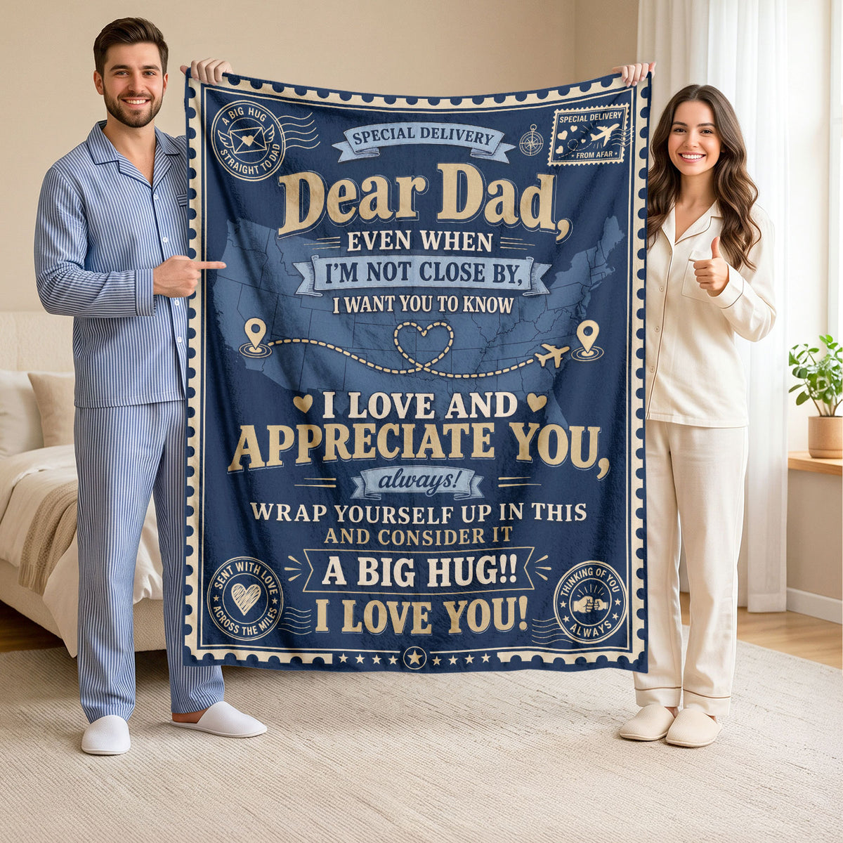 Dad Blanket Gift Long Distance Hug Throw Blanket Gifts for Dad from Daughter Son - Rust Field Wear