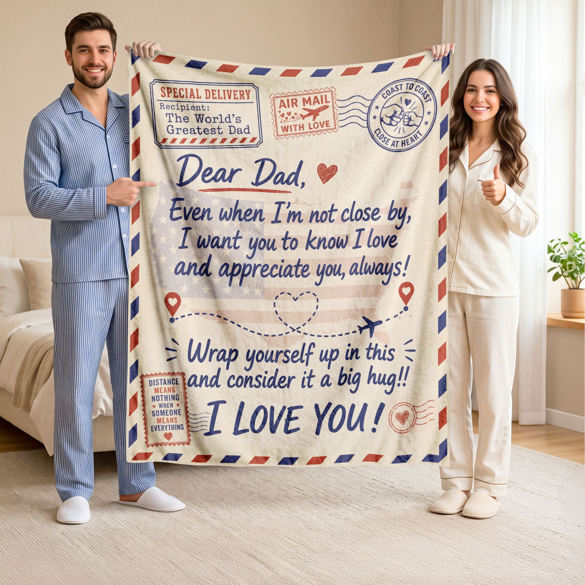 Dad Blanket Gift Long Distance Hug Fleece Throw Blanket Father's Day Present Son - Rust Field Wear