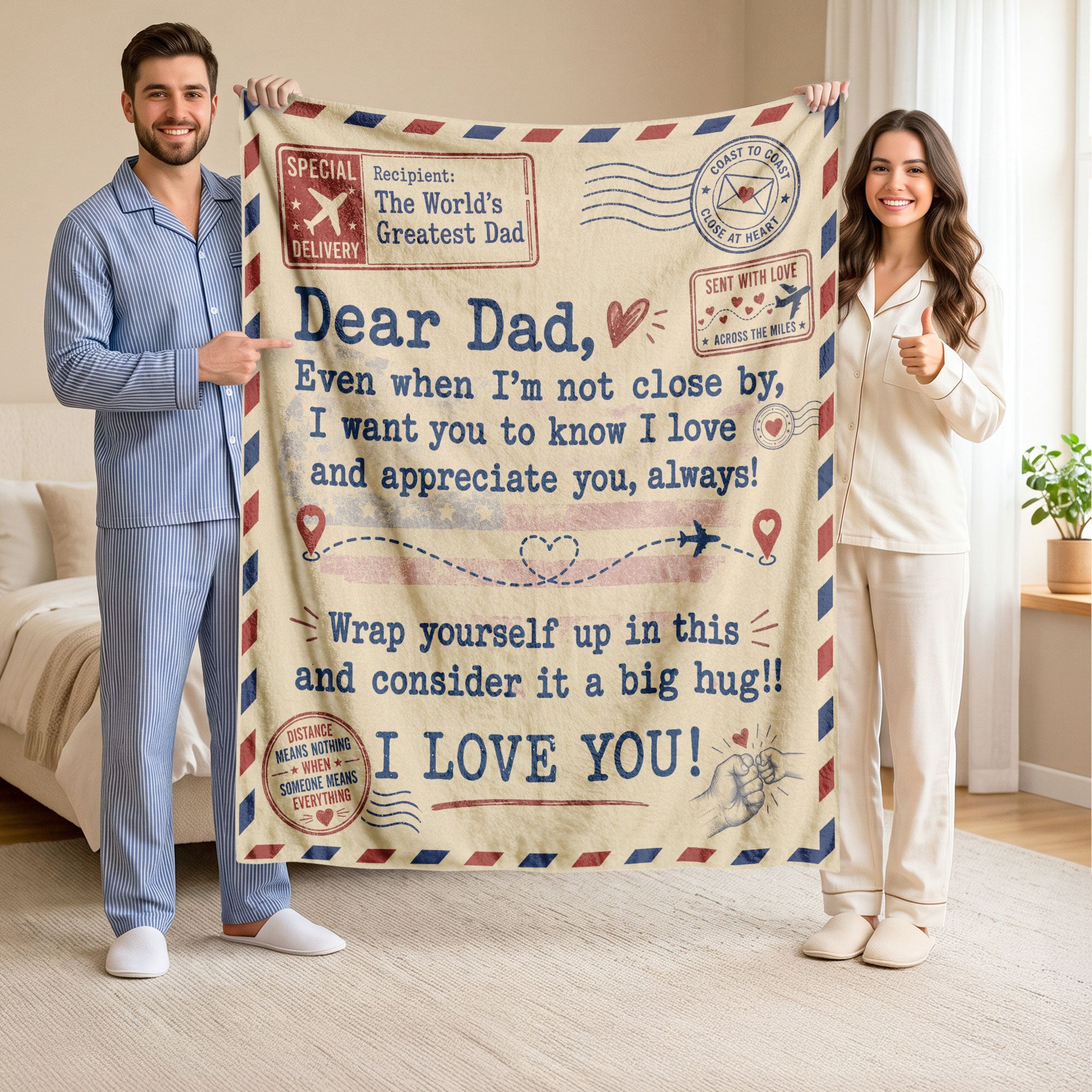 Dad Blanket Gift Long Distance Hug Throw Blanket Coast to Coast Love Gifts for Dad - Rust Field Wear
