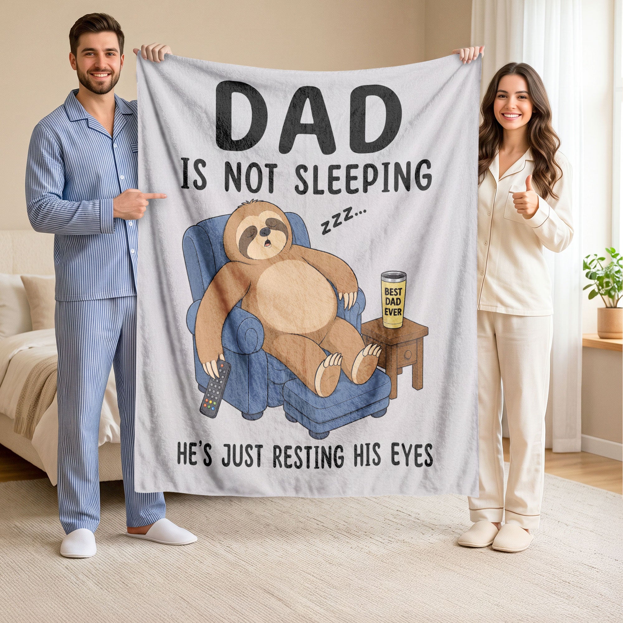 Dad Resting His Eyes Sloth Graphic Throw Blanket Funny Gift For Father Day Cozy Home - Rust Field Wear