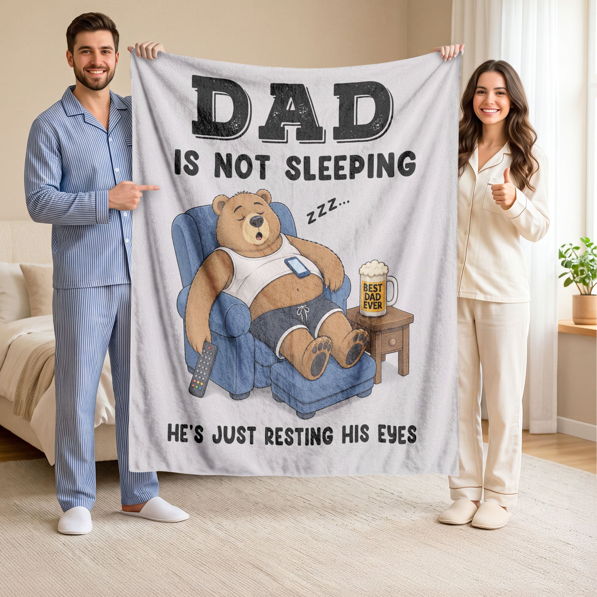 Dad Resting His Eyes Bear Graphic Throw Blanket Funny Gift For Father Day Cozy Home - Rust Field Wear