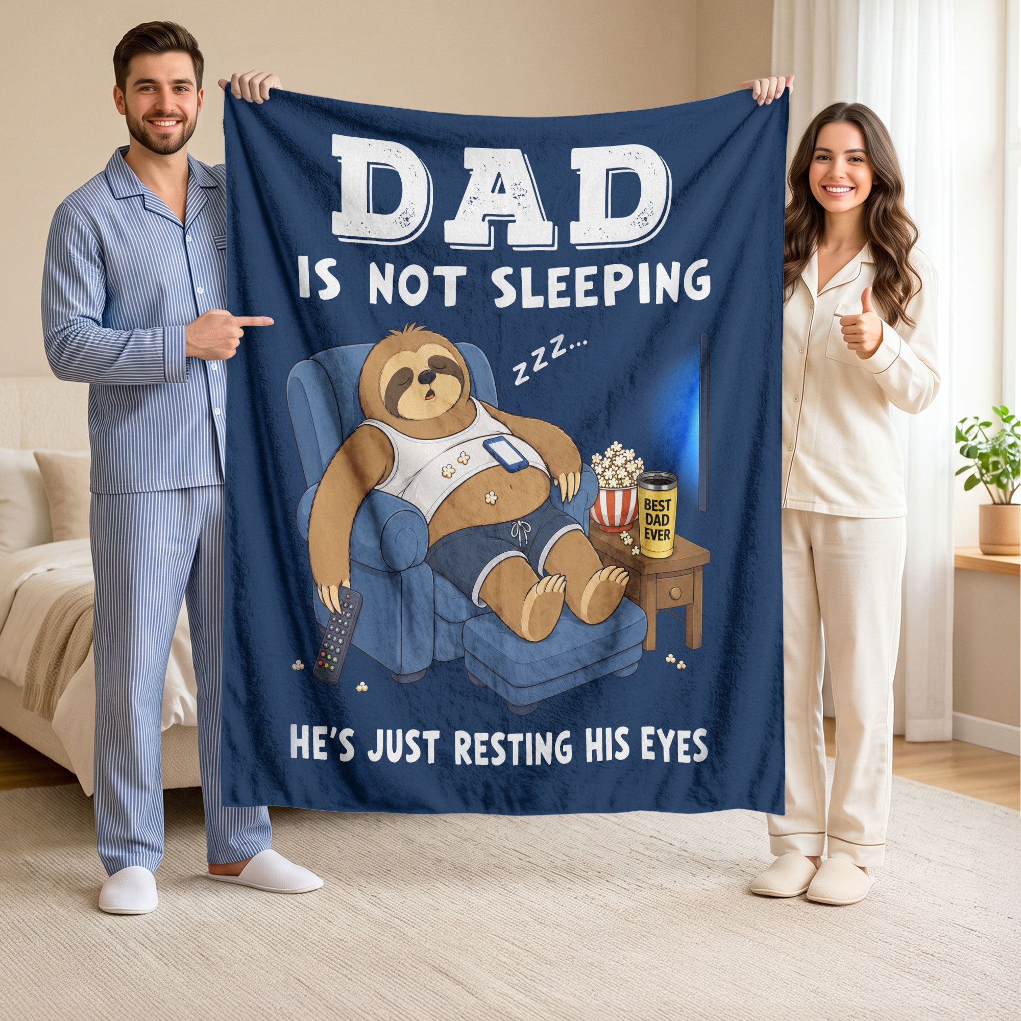 Dad Is Not Sleeping Sloth Funny Gift Throw Blanket For Father Day Home Decor Apparel - Rust Field Wear