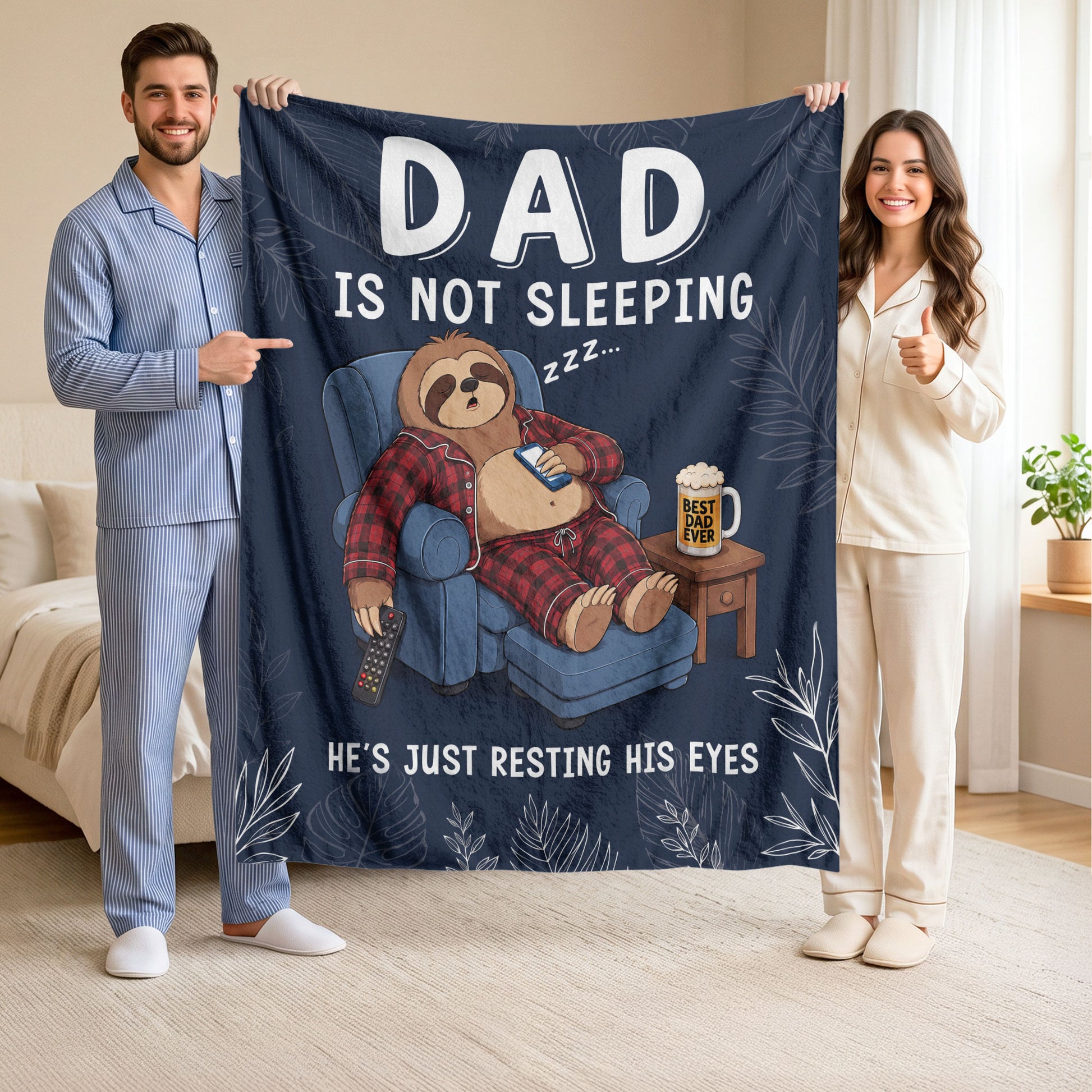Dad Is Not Sleeping Sloth Pajama Funny Gift Throw Blanket For Father Day Home Decor - Rust Field Wear