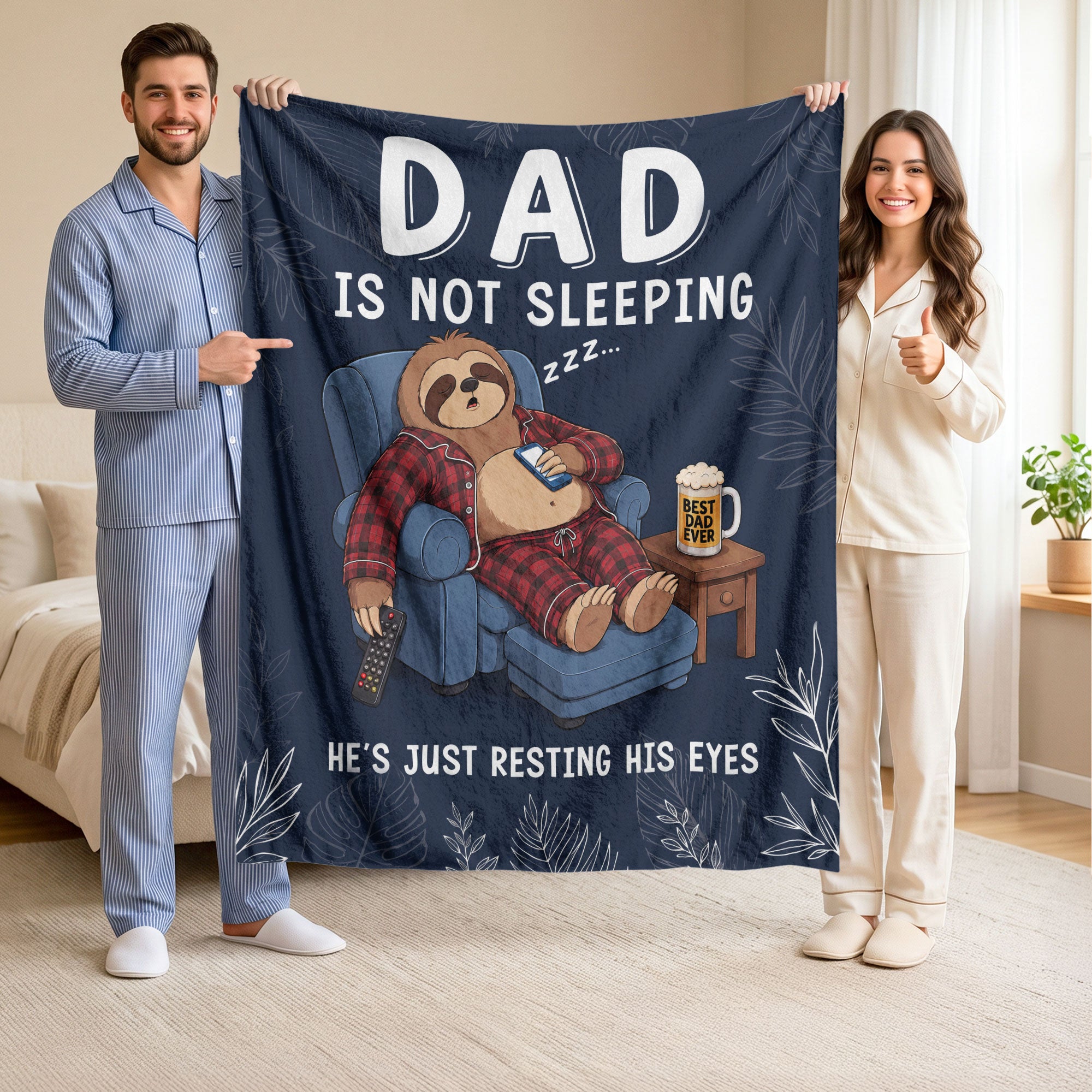 Dad Is Not Sleeping Sloth Pajama Funny Gift Throw Blanket For Father Day Home Decor - Rust Field Wear