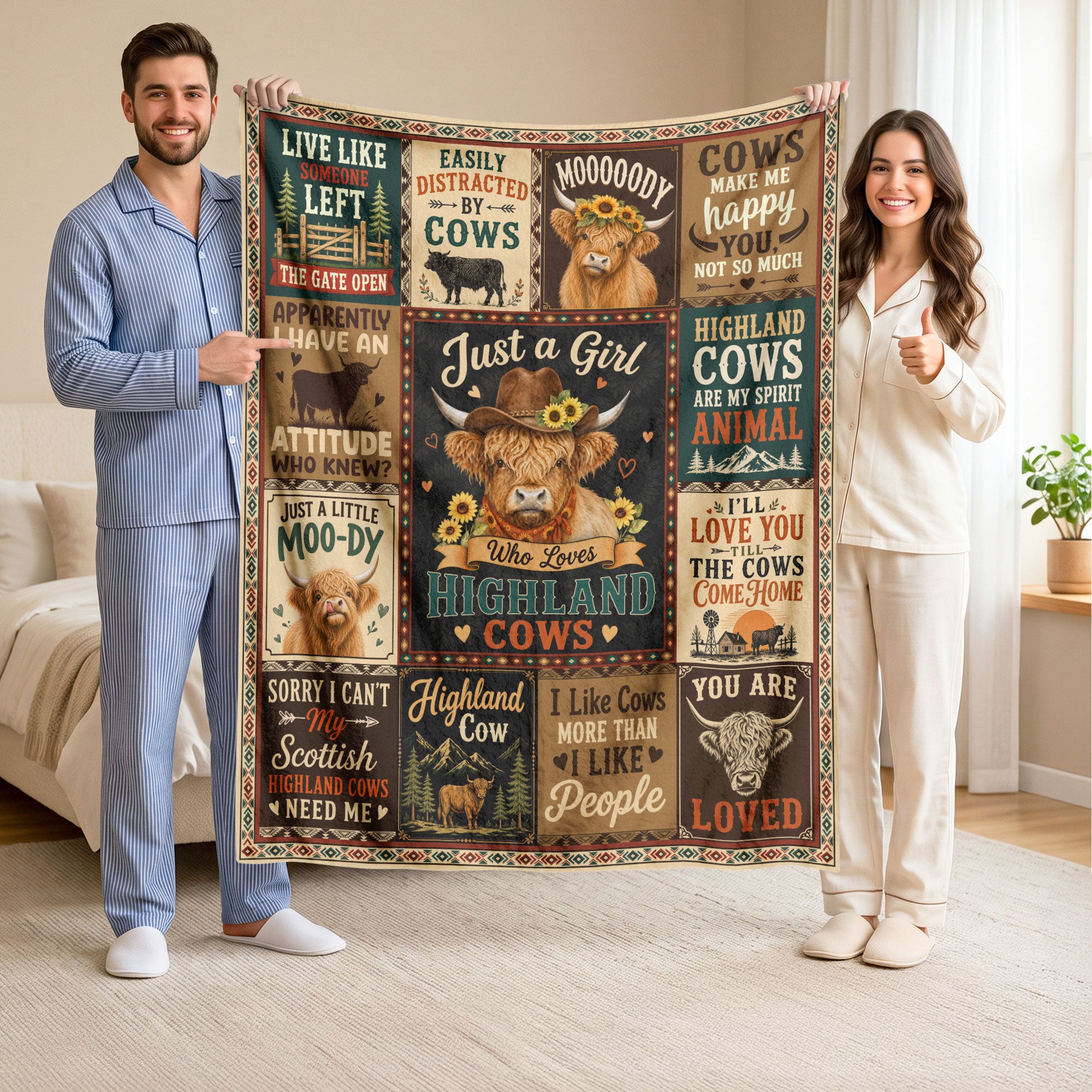 Just A Girl Who Loves Highland Cows Farm Animal Throw Blanket Soft Cozy Gift Idea