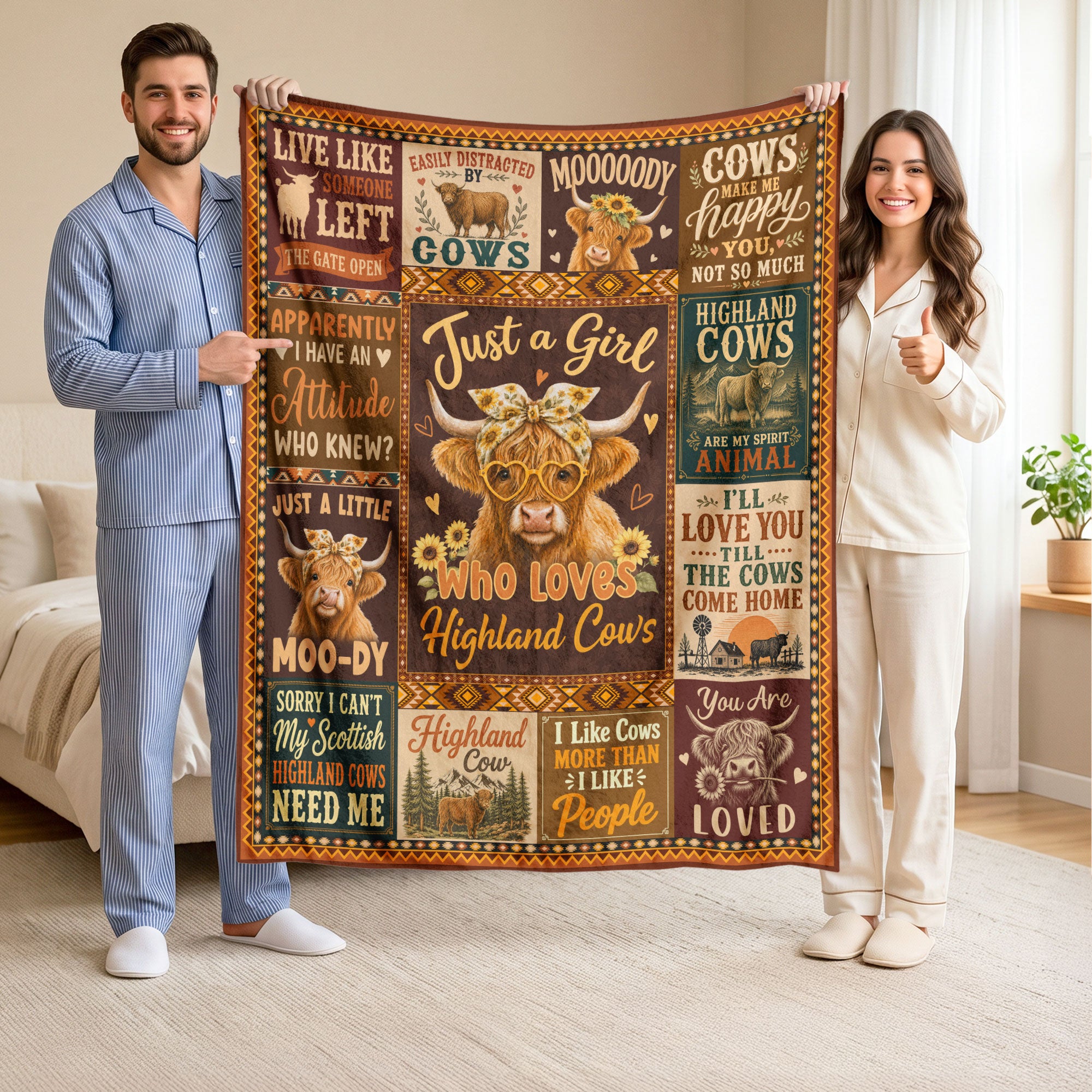 Just A Girl Who Loves Highland Cows Farm Animal Throw Blanket Cute Cozy Gift Idea
