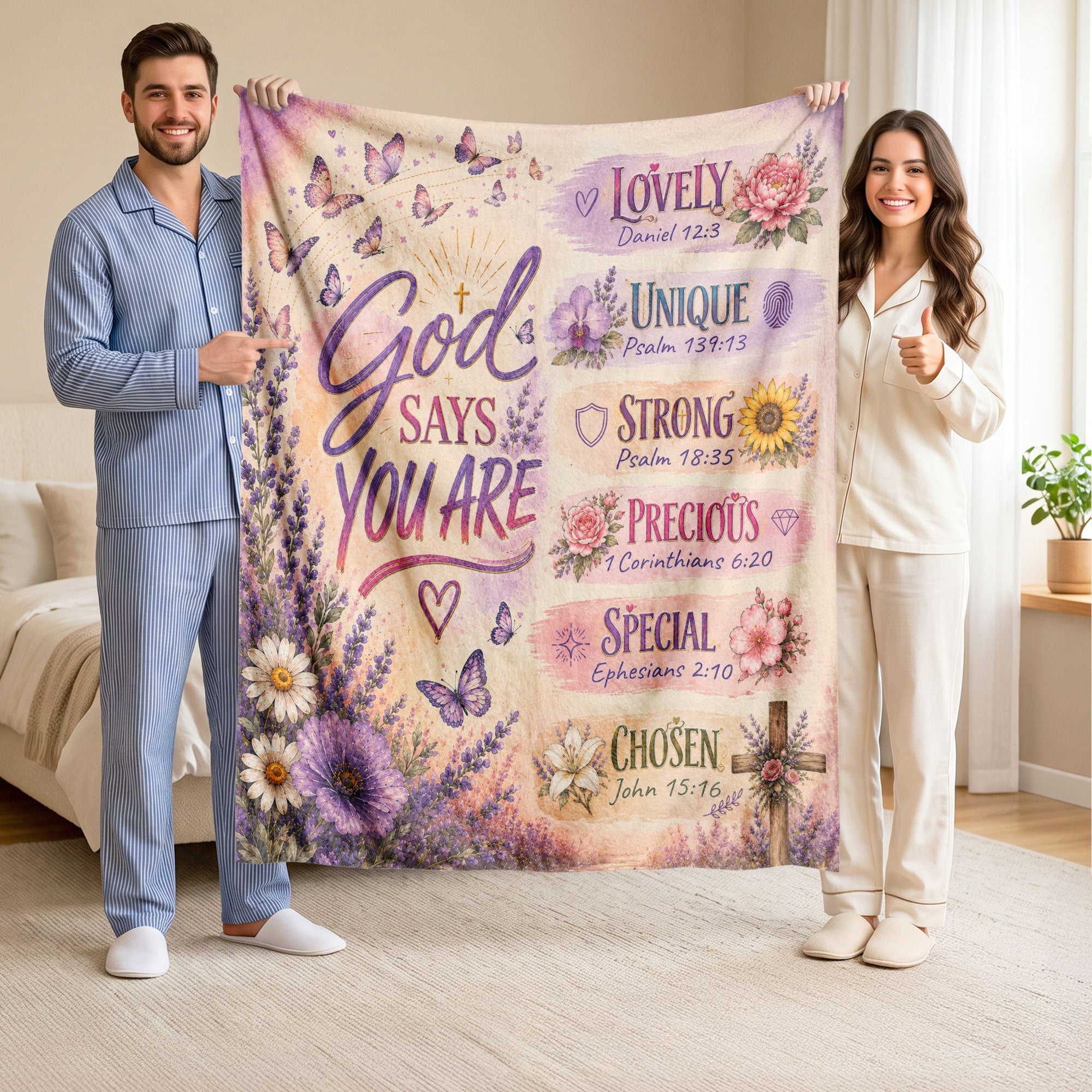God Says You Are Blanket Floral Christian Bible Verse Throw Cozy Religious Scripture Gift