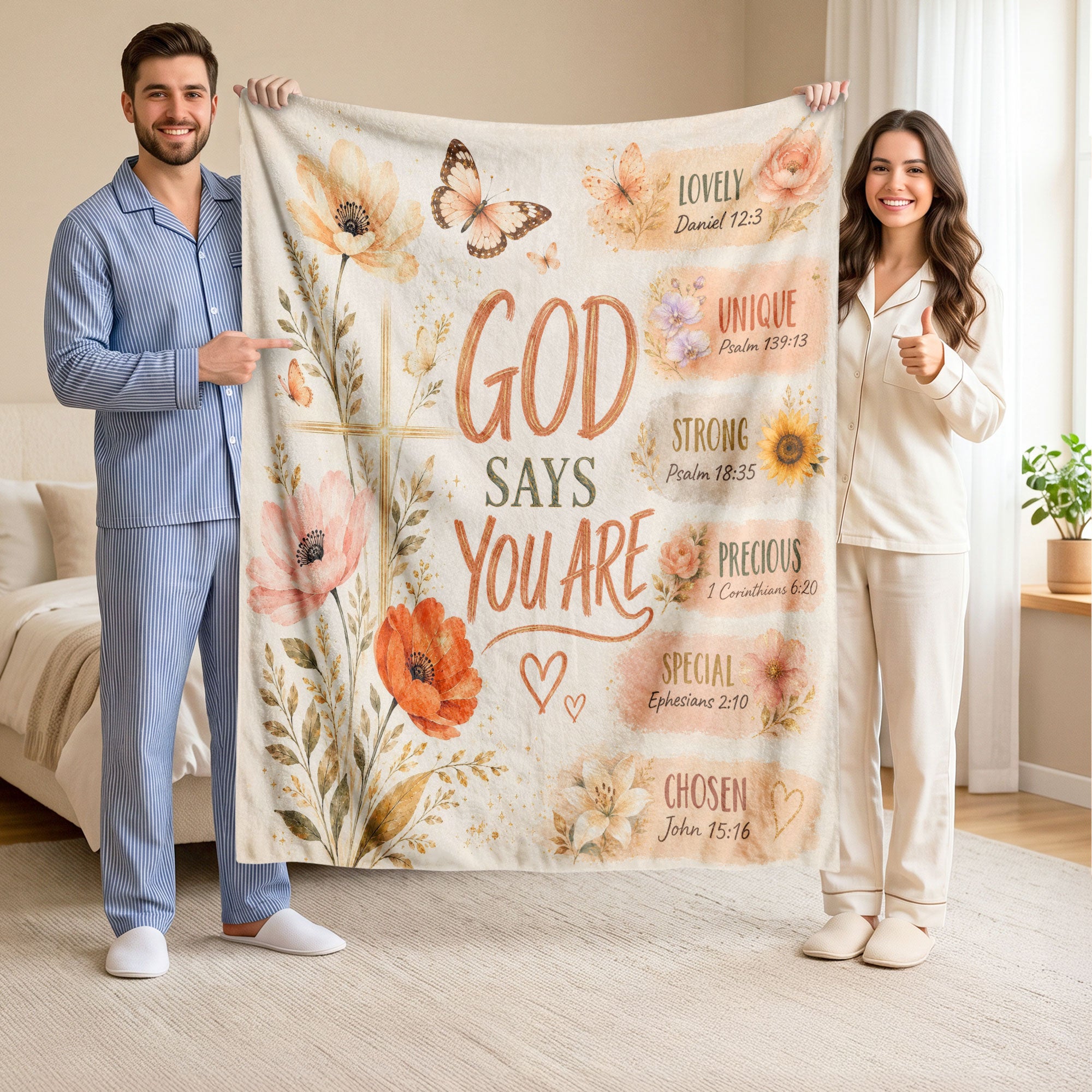 God Says You Are Blanket Floral Christian Bible Verse Scripture Cross Decor Religious Gift