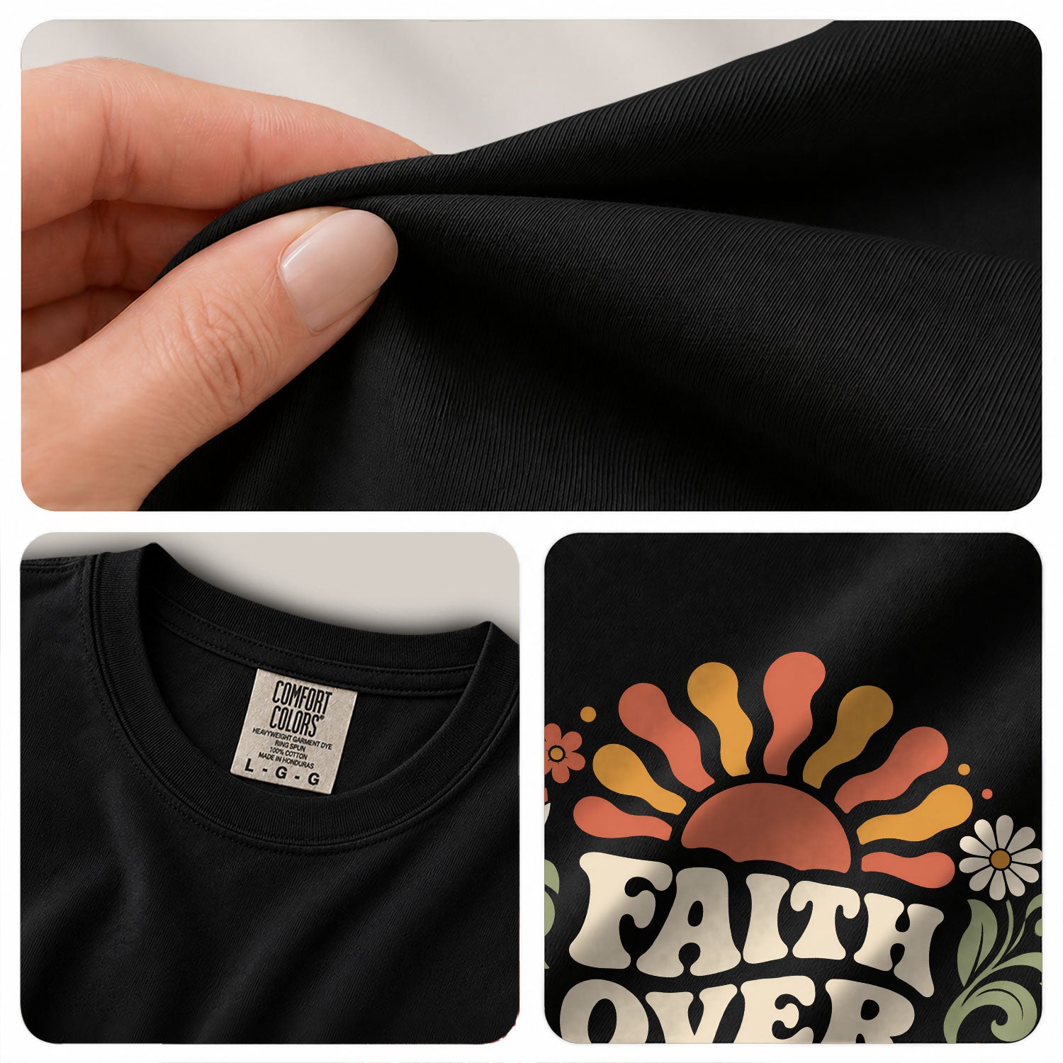 Faith Over Fear Retro Floral Sun Blue Christian Tee For Women Daily Graphic Apparel