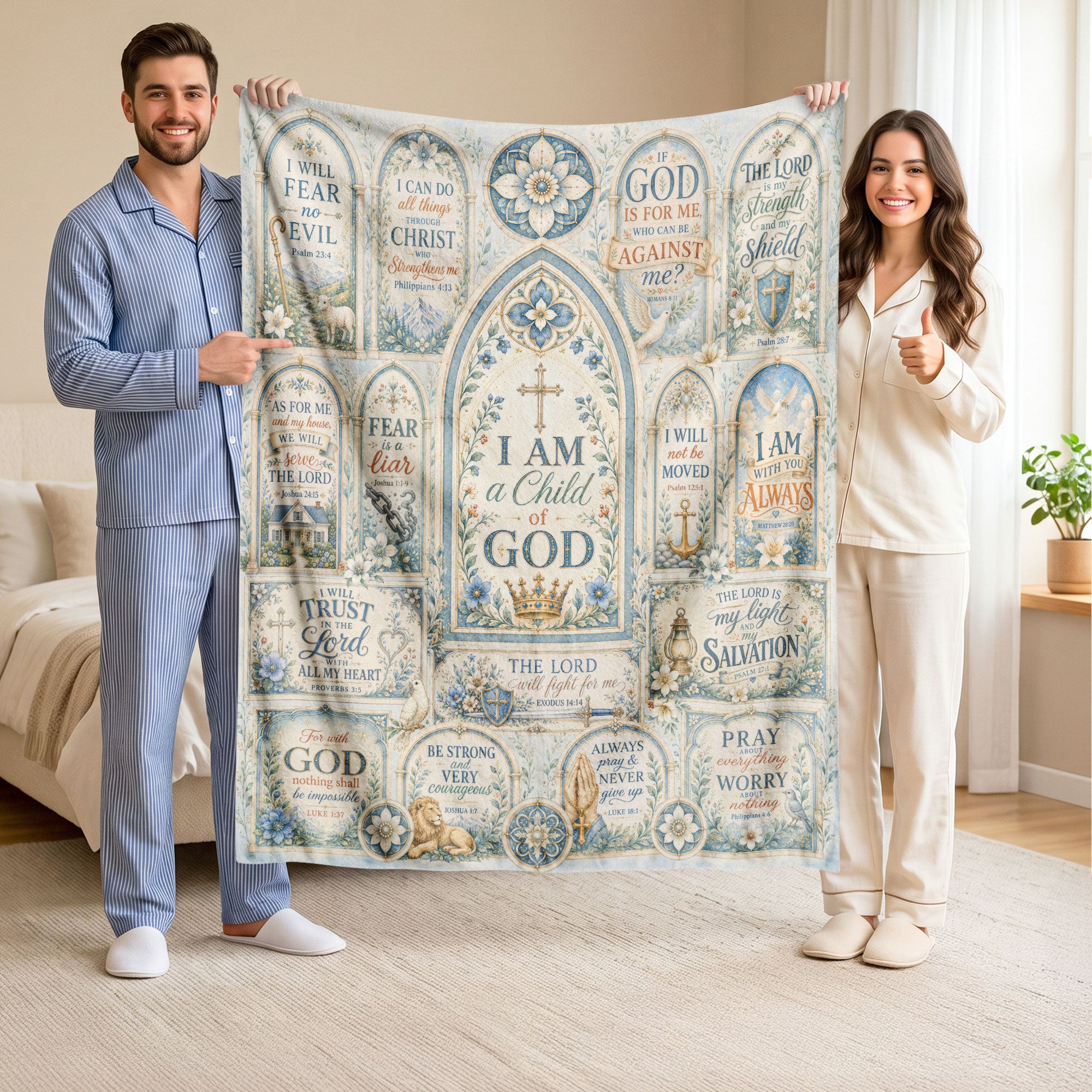 I Am A Child Of God Blanket Blue Floral Christian Bible Verse Religious Scripture Gift