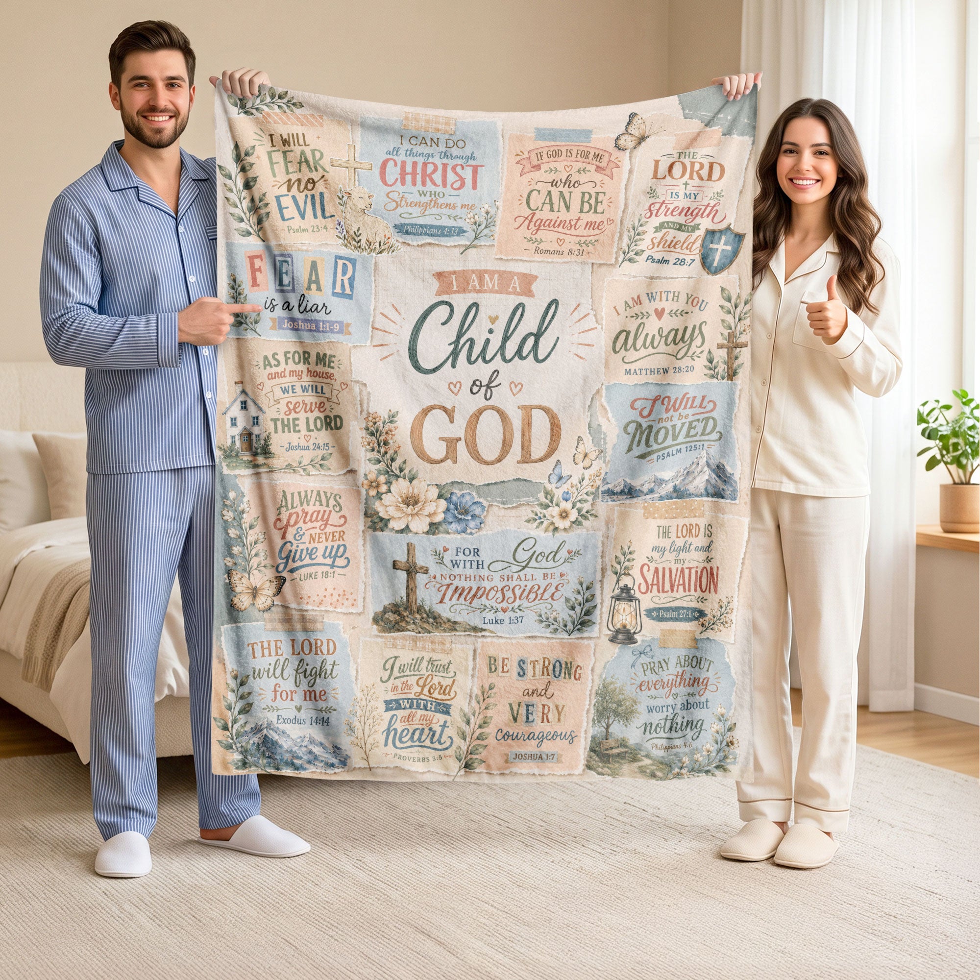 I Am A Child Of God Blanket Floral Scrapbook Christian Bible Verse Scripture Decor Gift