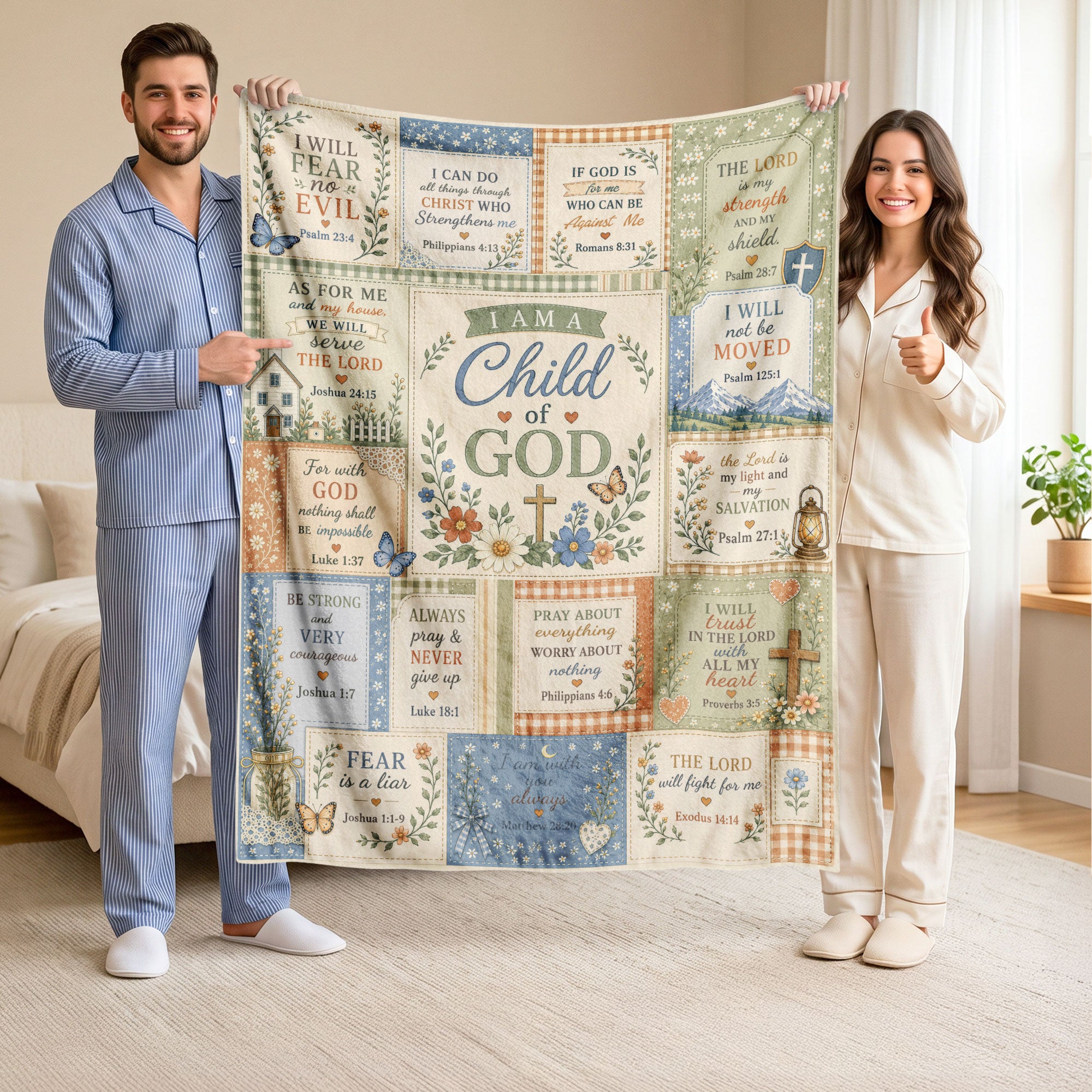 I Am A Child Of God Blanket Patchwork Floral Christian Bible Verse Scripture Home Gift