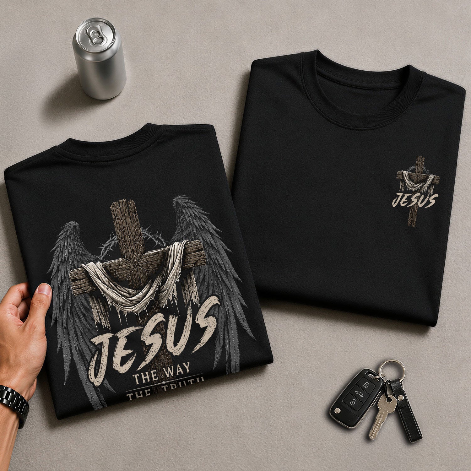 Jesus Shirt The Way The Truth The Life Men T-Shirt Angel Wings Cross Christian Faith Tee