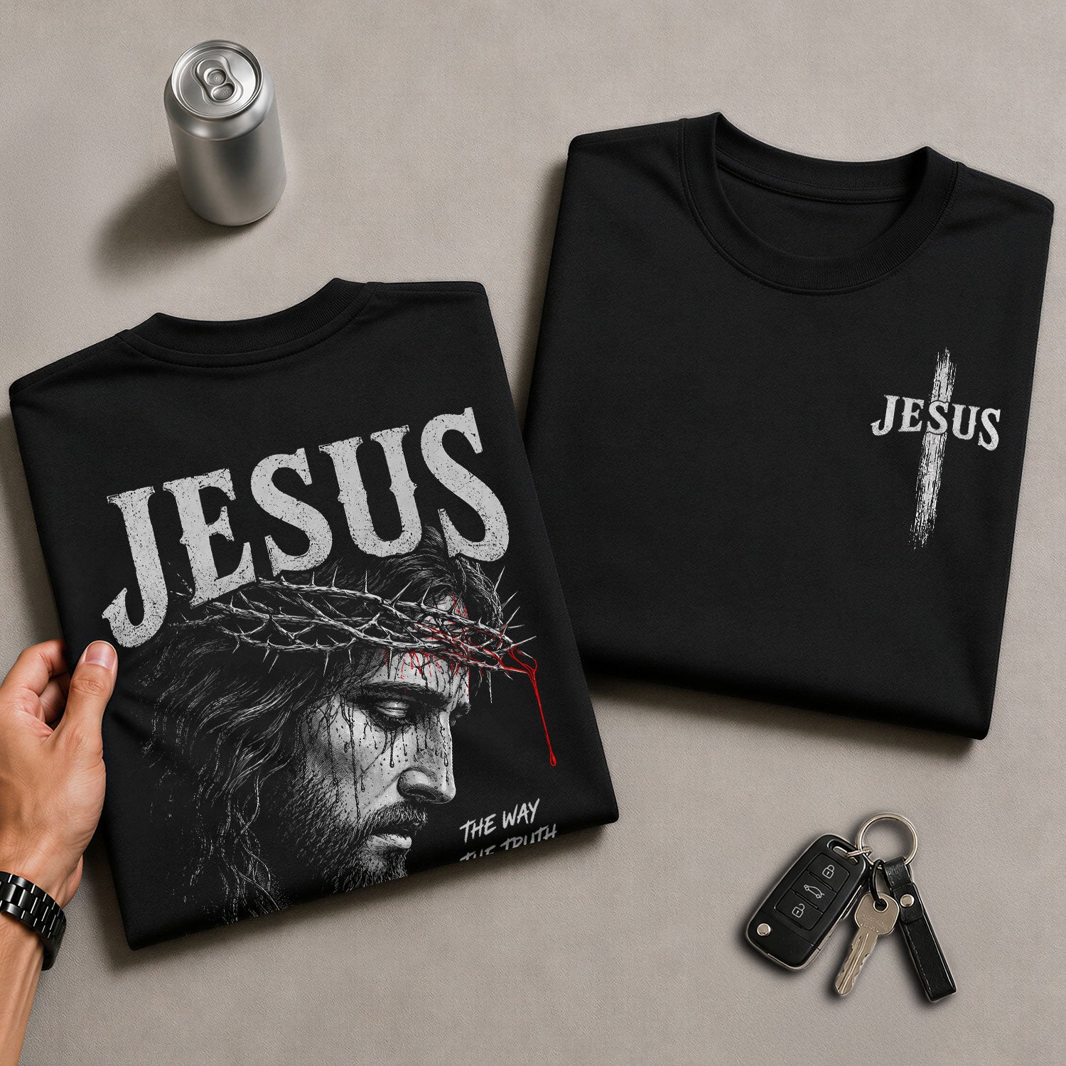 Jesus Shirt The Way The Truth The Life Men T-Shirt Crown of Thorns Christian Faith Tee