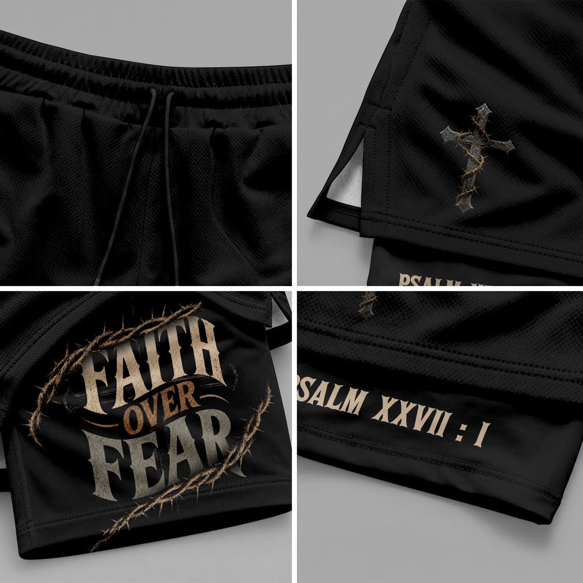 Men's Faith Over Fear Double Layer Track Shorts - Christian Psalm 27:1 Gym Shorts - Rust Field Wear