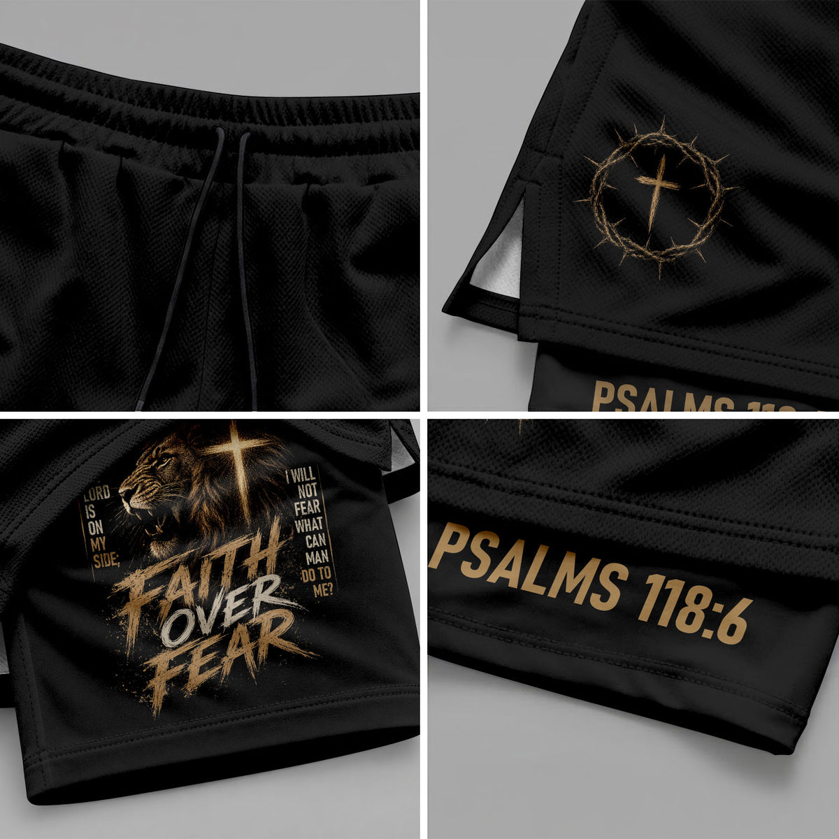 Psalms 118:6 Lion Faith Over Fear Men's Double Layer Track Shorts - Christian Gym Shorts - Rust Field Wear