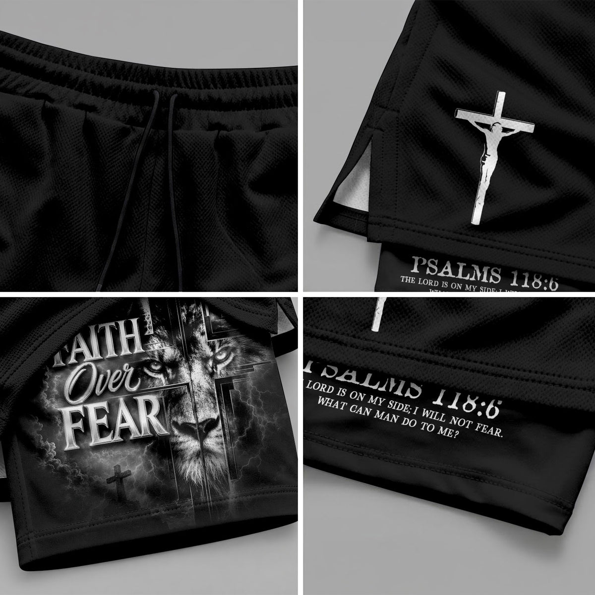 Faith Over Fear Mens Double Layer Track Shorts Christian Gym Athletic Shorts Psalms 118:6 - Rust Field Wear