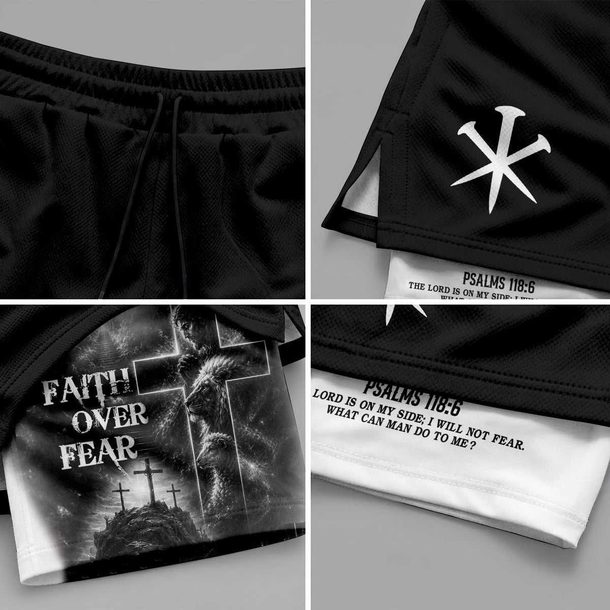 Faith Over Fear Double Layer Track Shorts Mens Christian Athletic Gym Shorts Cross Lion - Rust Field Wear