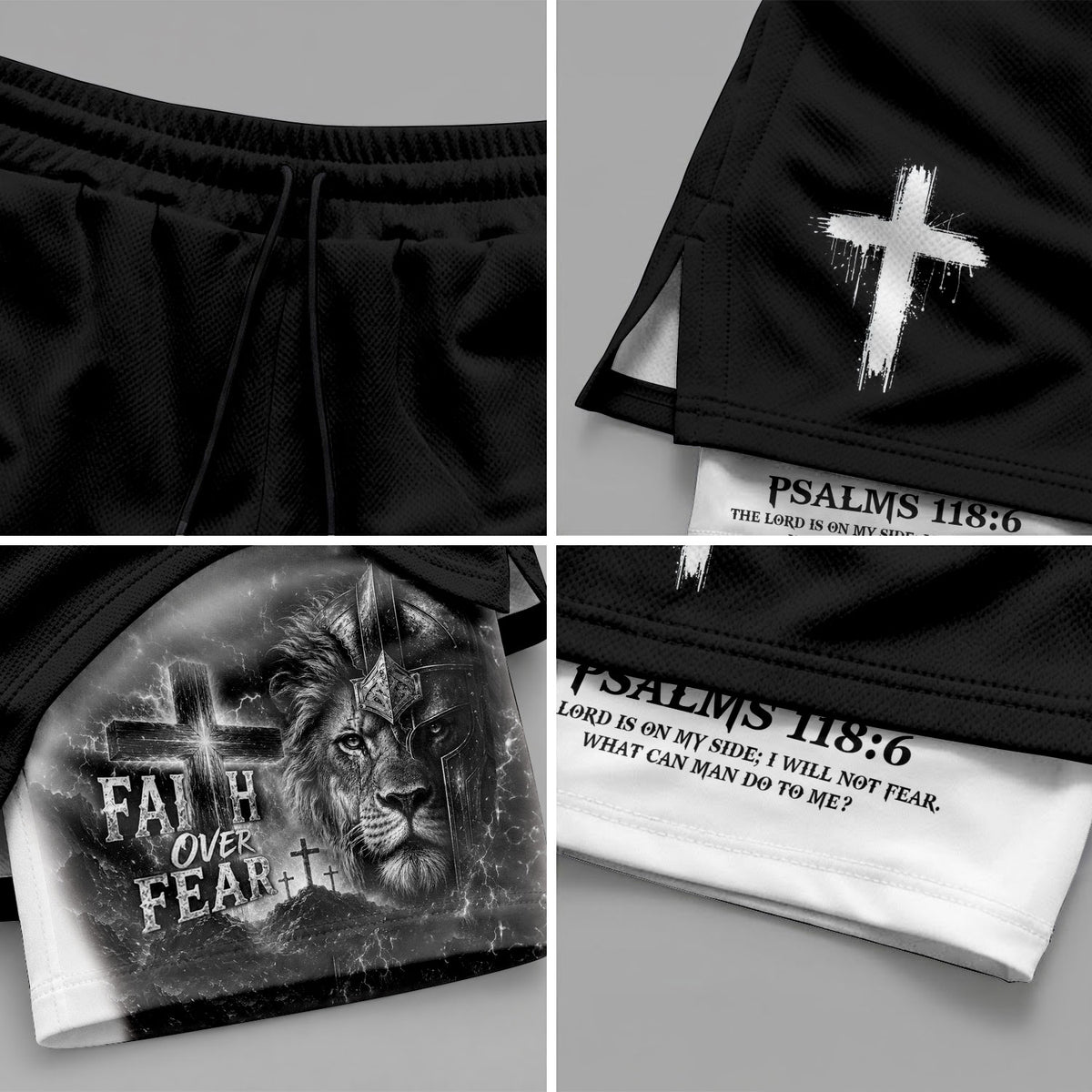 Faith Over Fear Mens Double Layer Track Shorts Warrior Lion Christian Gym Shorts Psalms 118:6 - Rust Field Wear