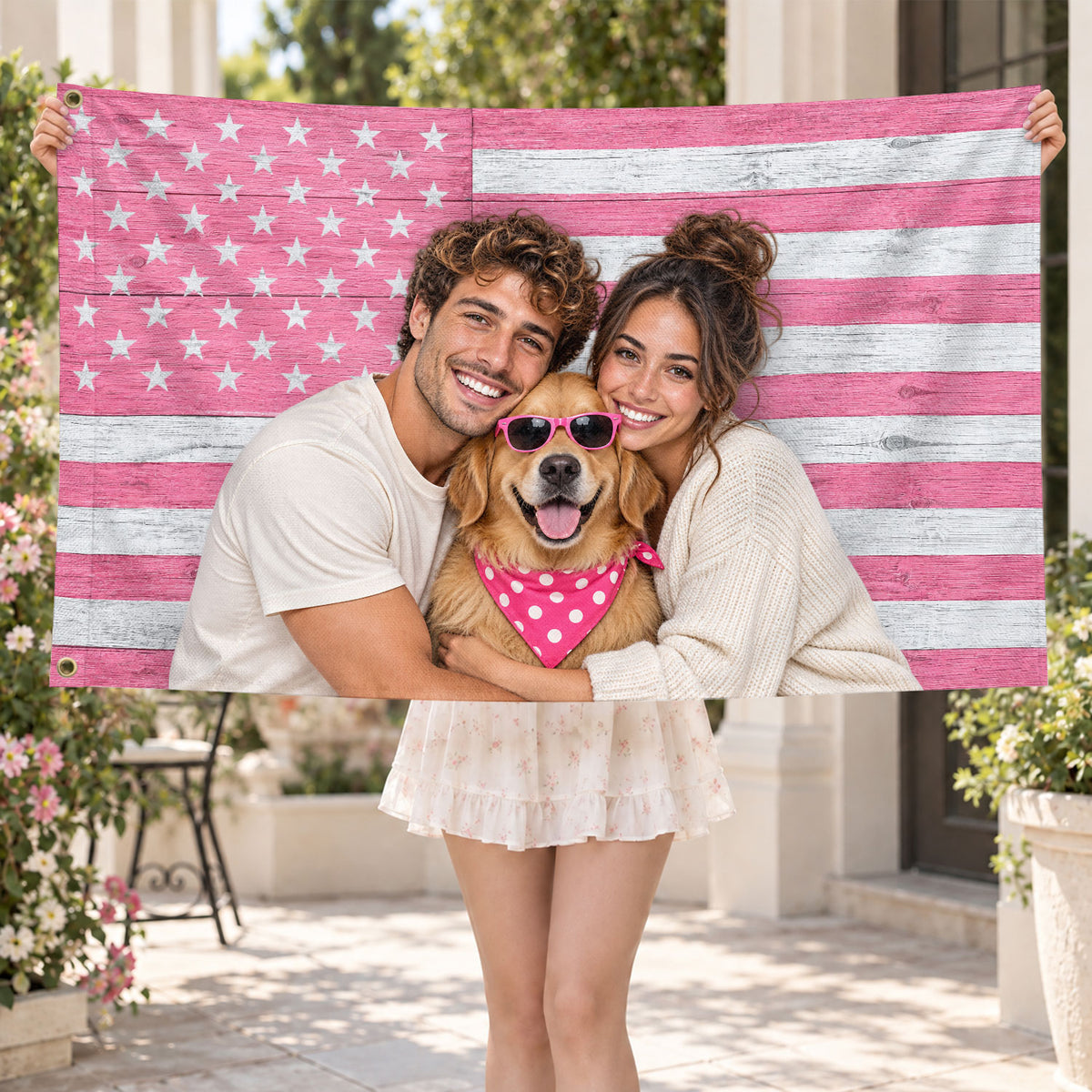 Pink Rustic Wood Photo Display Pink American Flag Custom, Pink Flag Custom, Custom Flag with Picture for Home, Wall and USA Decor, Rustfield Co. - Rust Field Wear