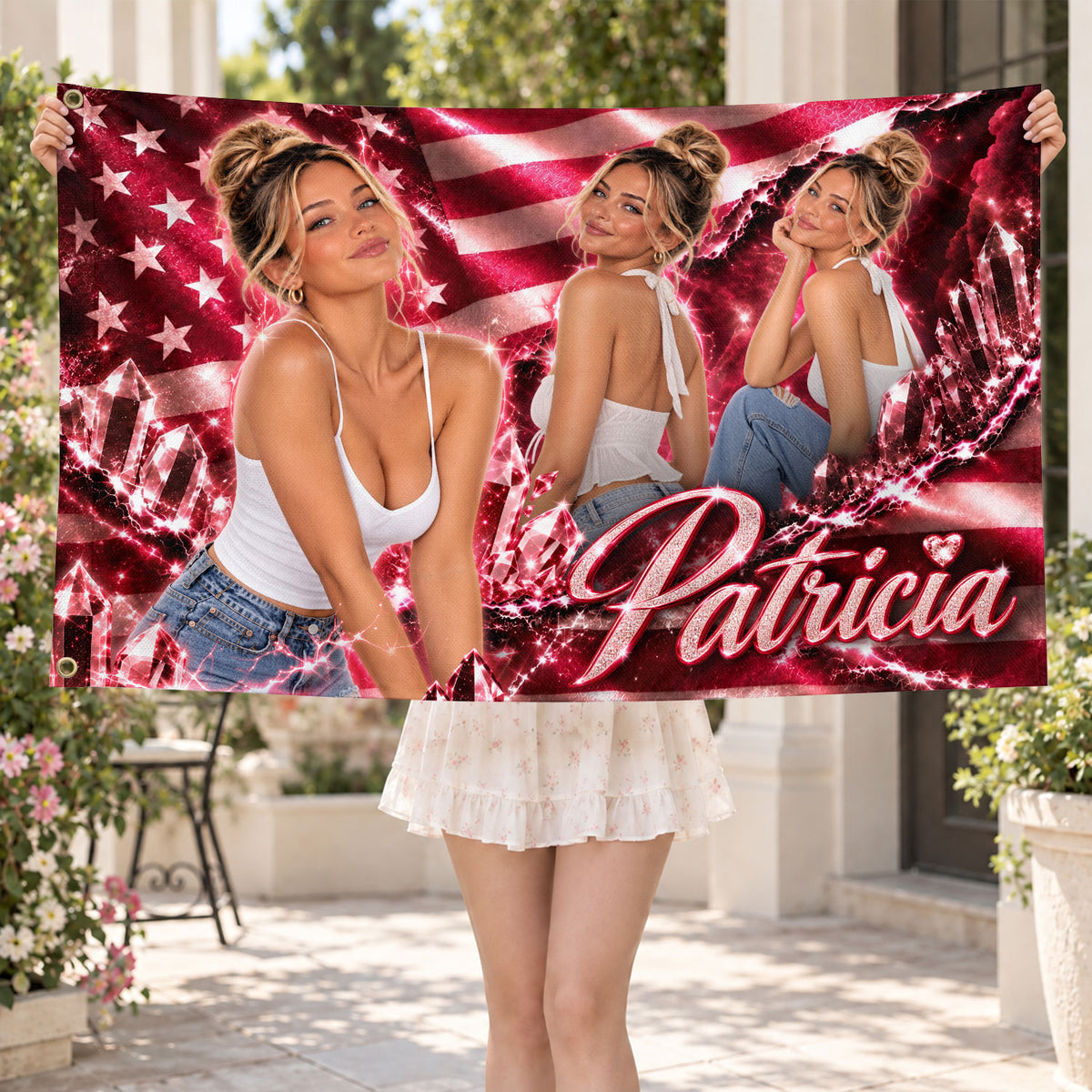 Custom Photo Flag Personalized Picture Banner Script Name Lightning Crystal Wall Decor