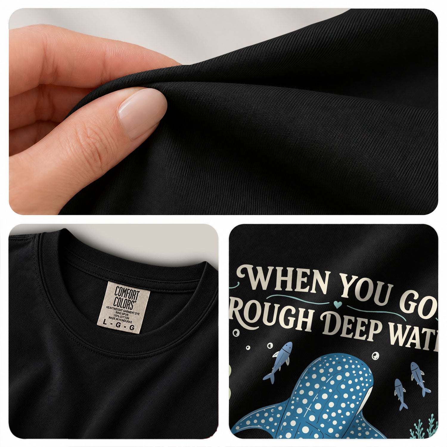 Deep Waters T-Shirt Women Isaiah 43 2 Whale Shark Ocean Bible Verse Christian Gift