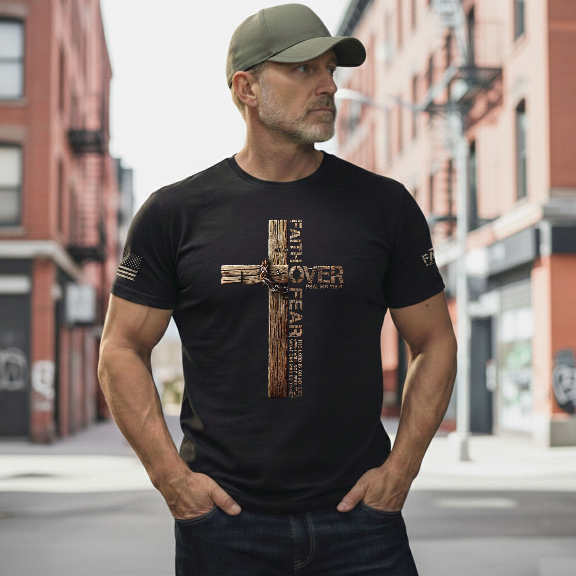 Christian Cross Faith Over Fear Edition, Christian Tee Shirts - Faith Shirts for Men - Rust Field Wear