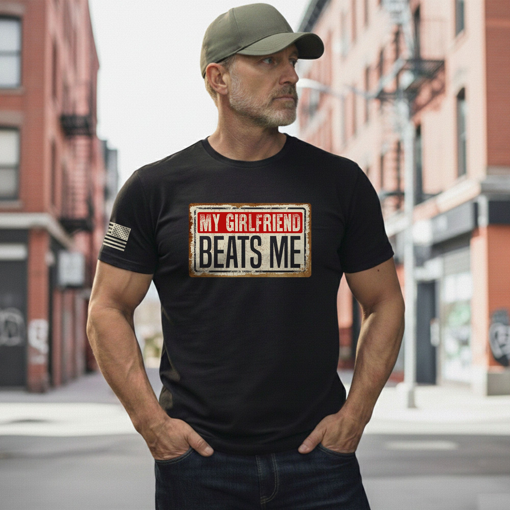 My Girlfriend Beats Me Funny Joke Quote Men Vintage Graphic Shirt Casual Novelty Tops