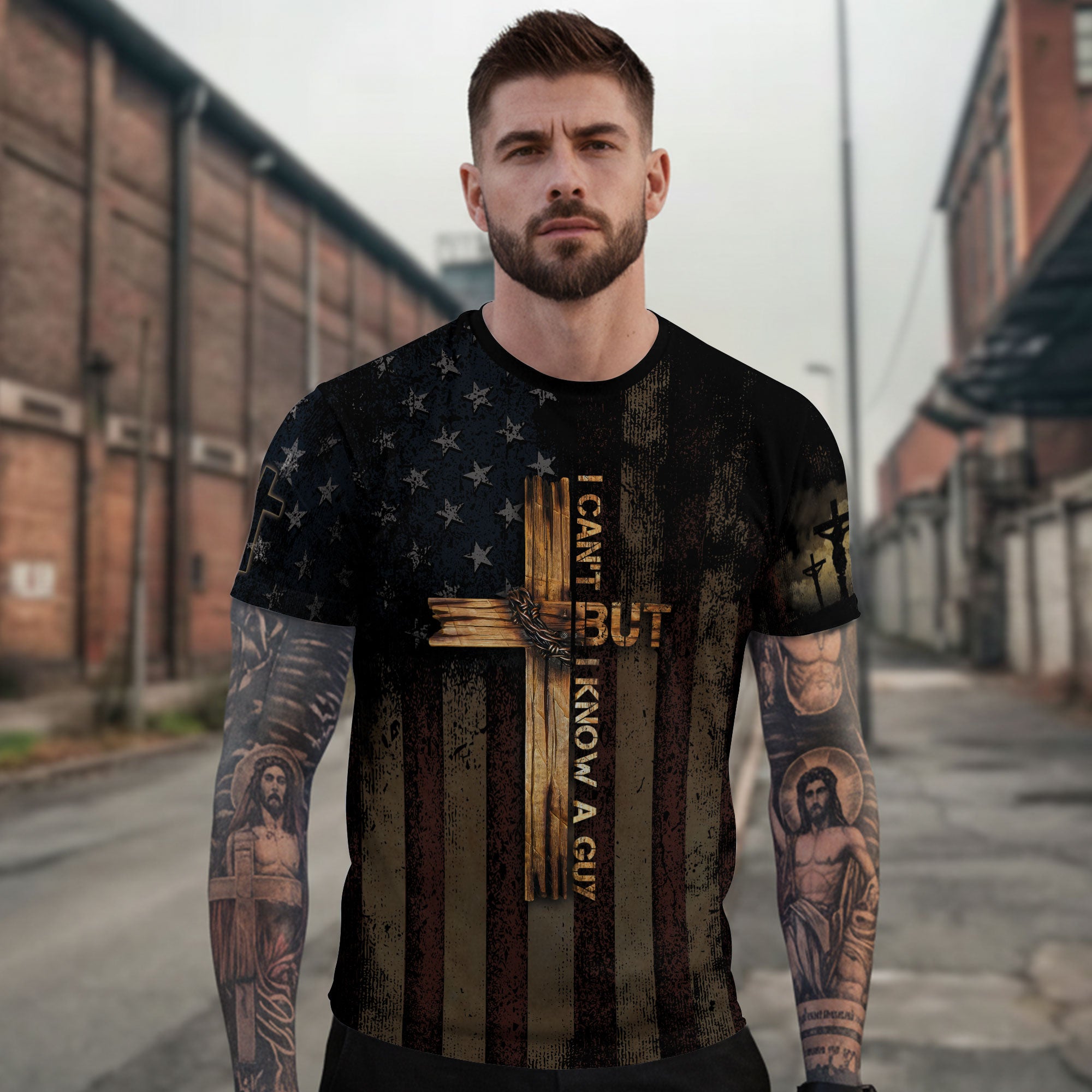 Freedom Shirts - I Can't But I Know A Guy Cross and Flag Faith Warrior, Christian Tee Shirts for Men, RustField Co - Rust Field Wear