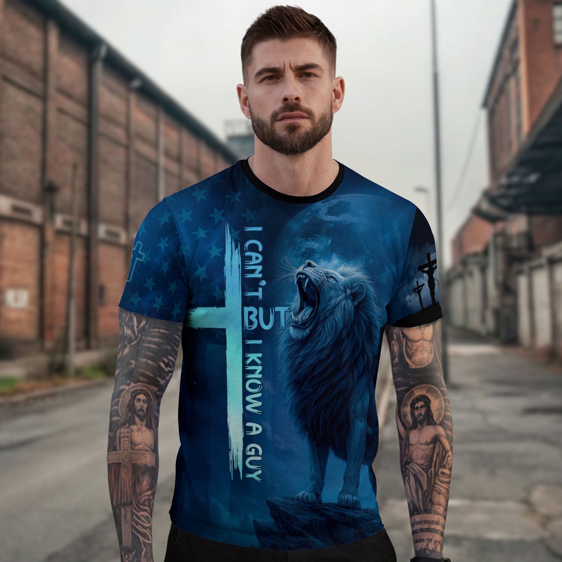 Christian Tee Shirts, I Can't But I Know A Guy Lion - Freedom Shirts for Men, RustField Co - Rust Field Wear