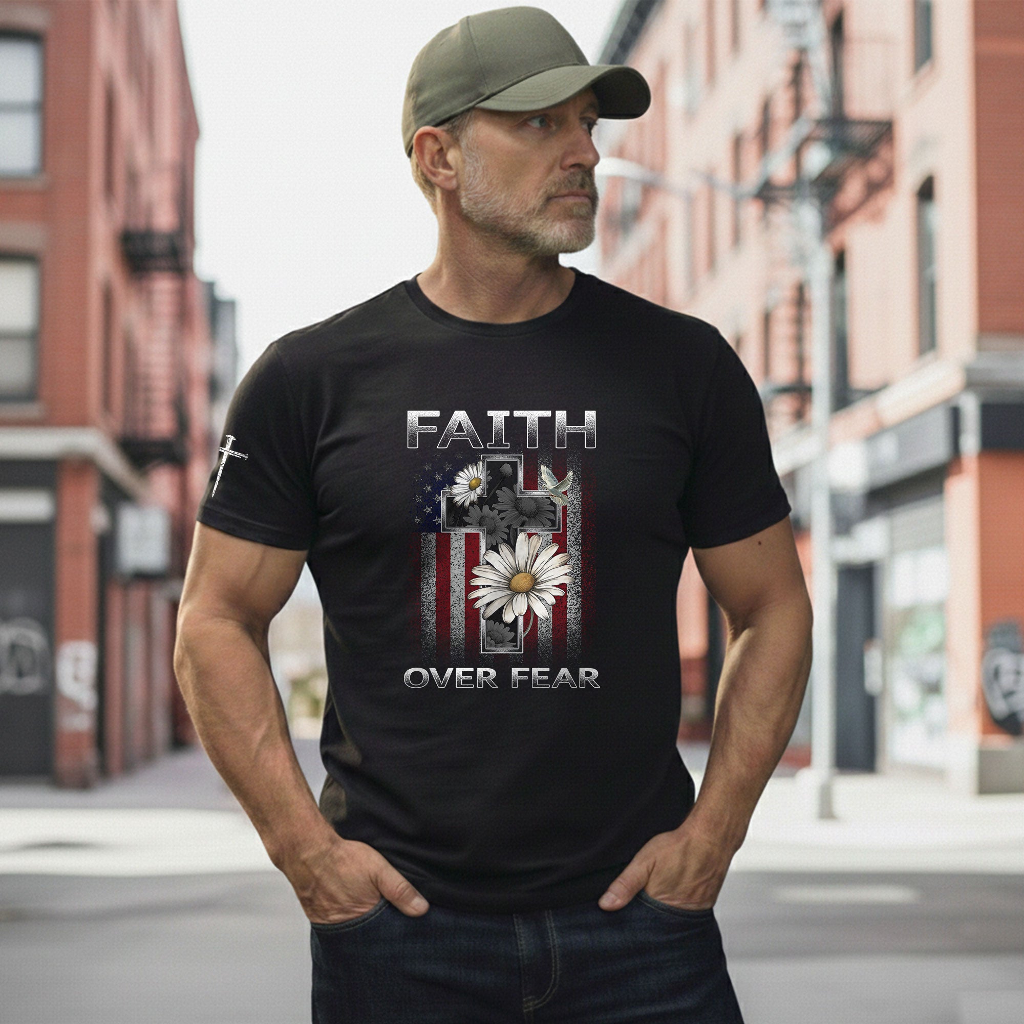 Faith Over Fear Christian Floral - Christian Tee Shirts, Christian Shirts for Men - Rust Field Wear