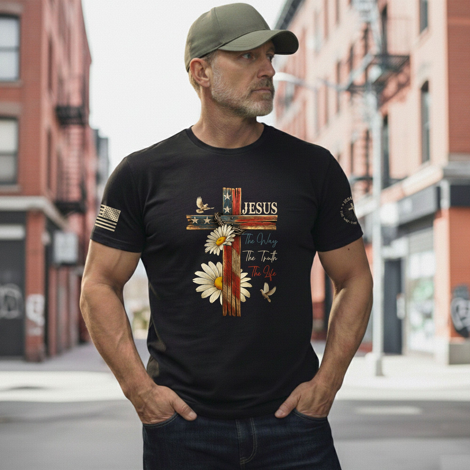 Faith Over Fear Psalm 118:6 Cross and Flag Christian Vintage - Christian Shirts for Men, Faith Based Christian Tee Shirts - Rust Field Wear