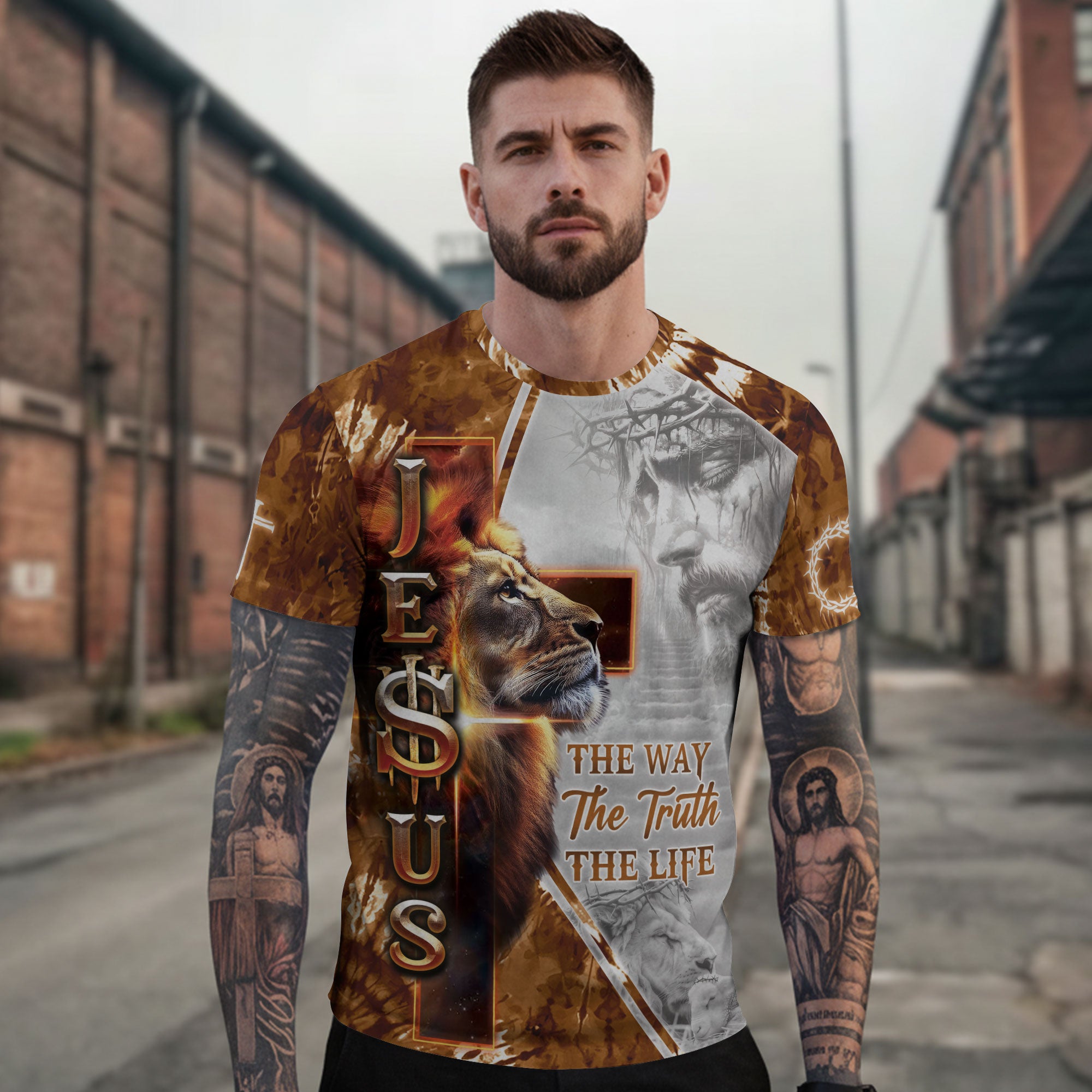 RustField Co, The Way The Truth The Life John 14 6 Lion Of Judah - Christian Tee Shirts for Men, Freedom Shirts - Rust Field Wear