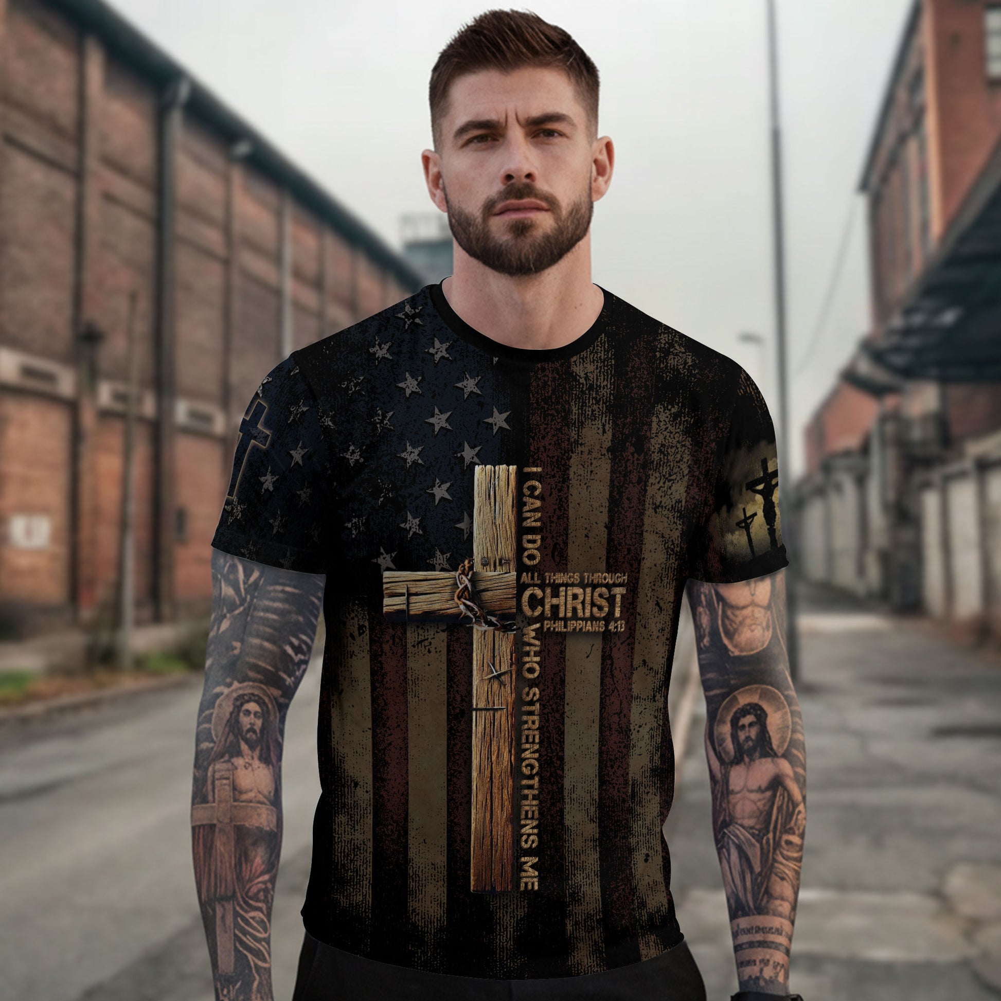 RustField Co, I Can Do All Things Through Christ Philippians 4 13 Cross and Crown - Christian Tee Shirts for Men, Freedom Shirts - Rust Field Wear