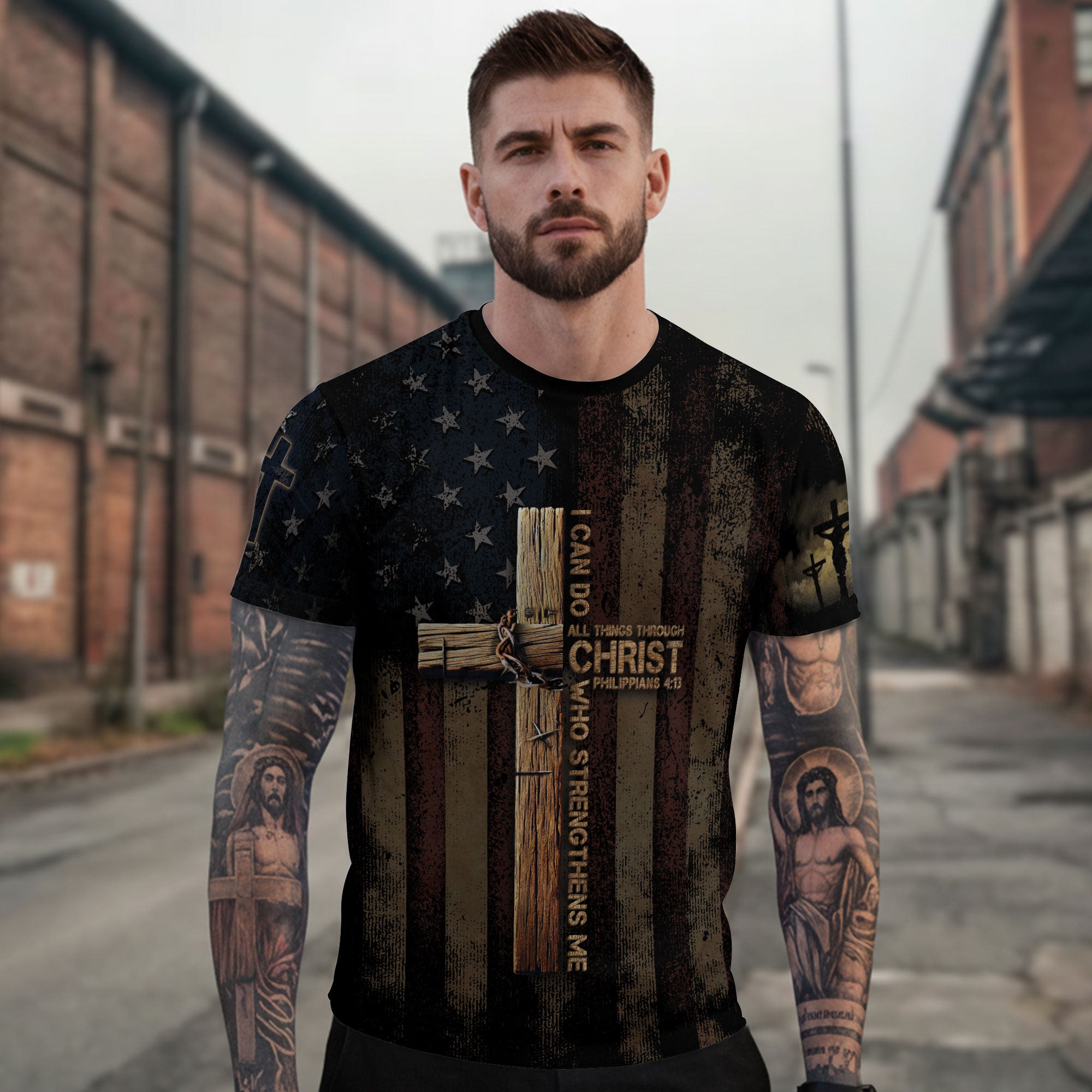 RustField Co, I Can Do All Things Through Christ Philippians 4 13 Cross and Crown - Christian Tee Shirts for Men, Freedom Shirts - Rust Field Wear