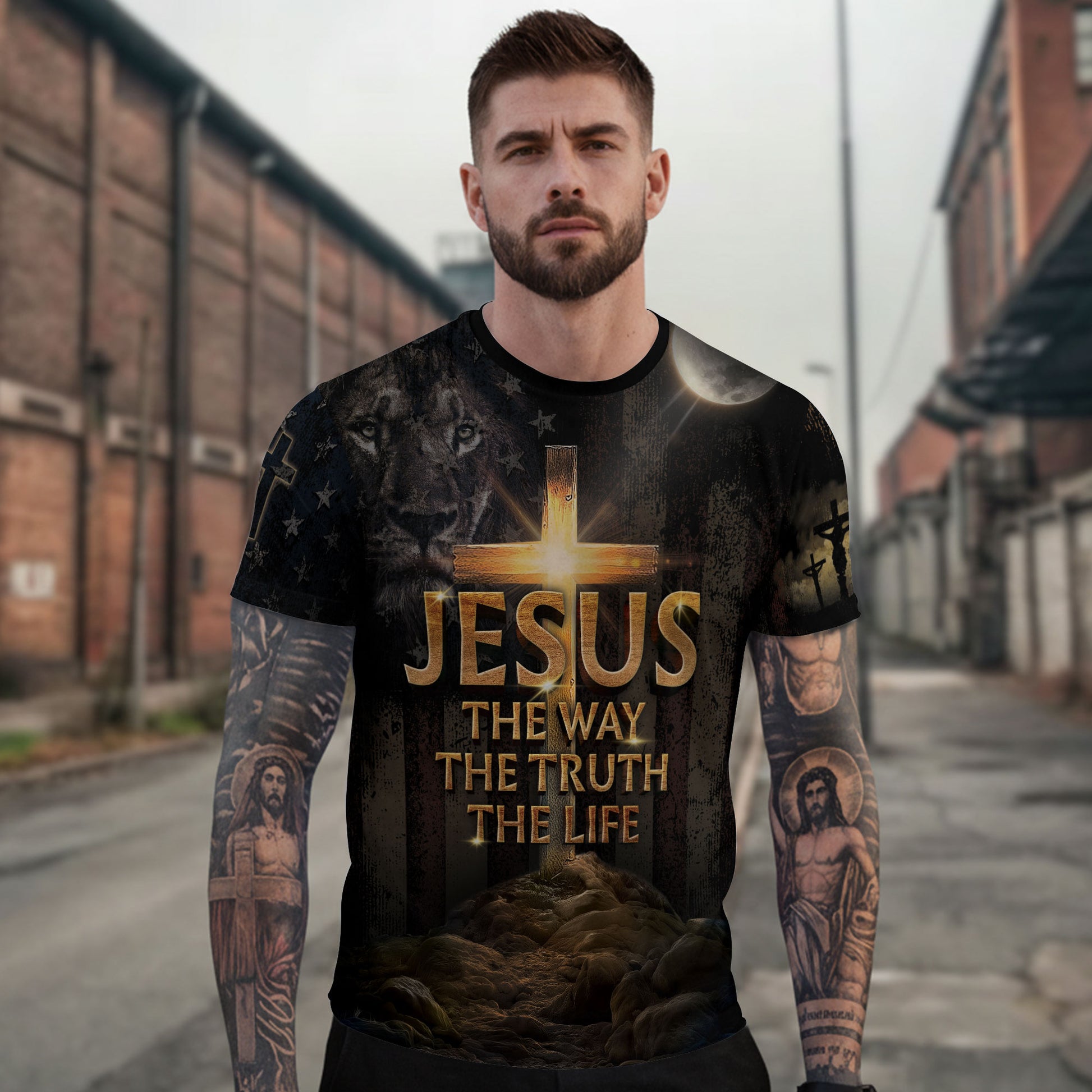 Jesus Is the Light The Way The Truth The Life with Cross and Flag, Freedom Shirts - Christian Tee Shirts for Men, RustField Co - Rust Field Wear
