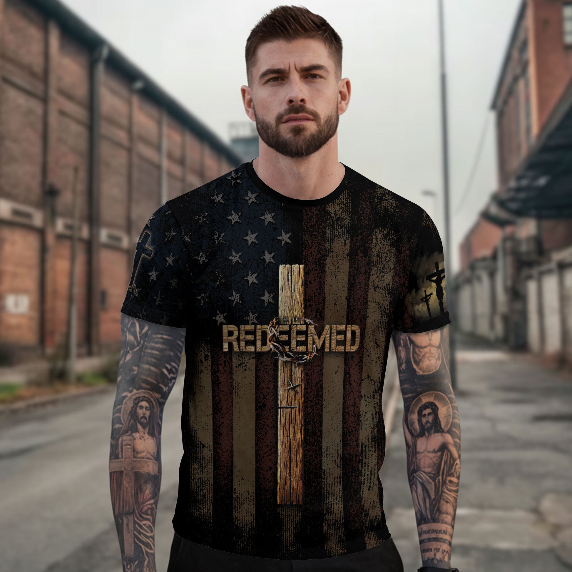 Redeemed Cross of Freedom and Crown of Thorns, Freedom Shirts - Christian Tee Shirts for Men, RustField Co - Rust Field Wear