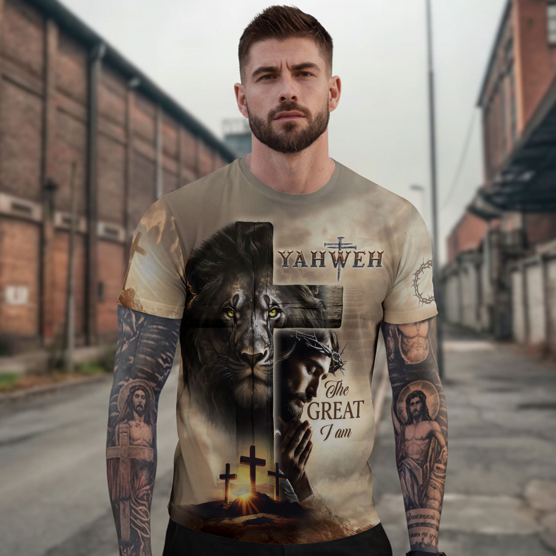 Freedom Shirts for Men, Lion of Judah and Cross Yahweh The Great I Am - Christian Tee Shirts, RustField Co - Rust Field Wear