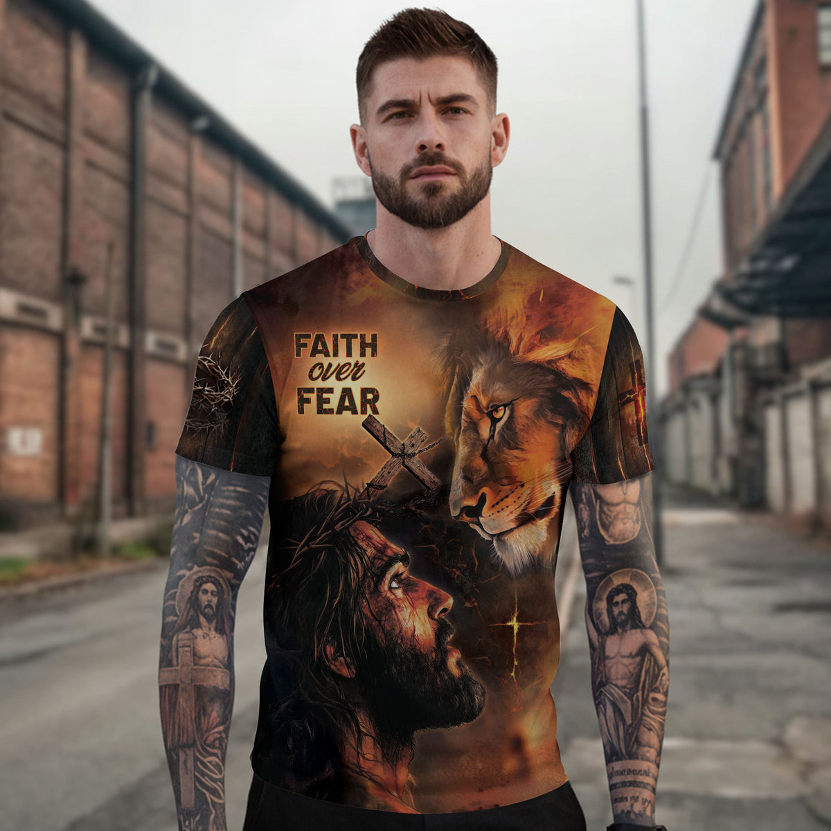 Freedom Shirts for Men, Faith Over Fear Jesus Lion for Believers - Christian Tee Shirts, RustField Co - Rust Field Wear