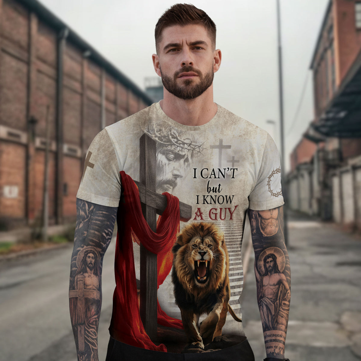 Christian Tee Shirts for Men - My Strength Is In The Guy I Know Fiery Cross, RustField Co Freedom Shirts - Rust Field Wear