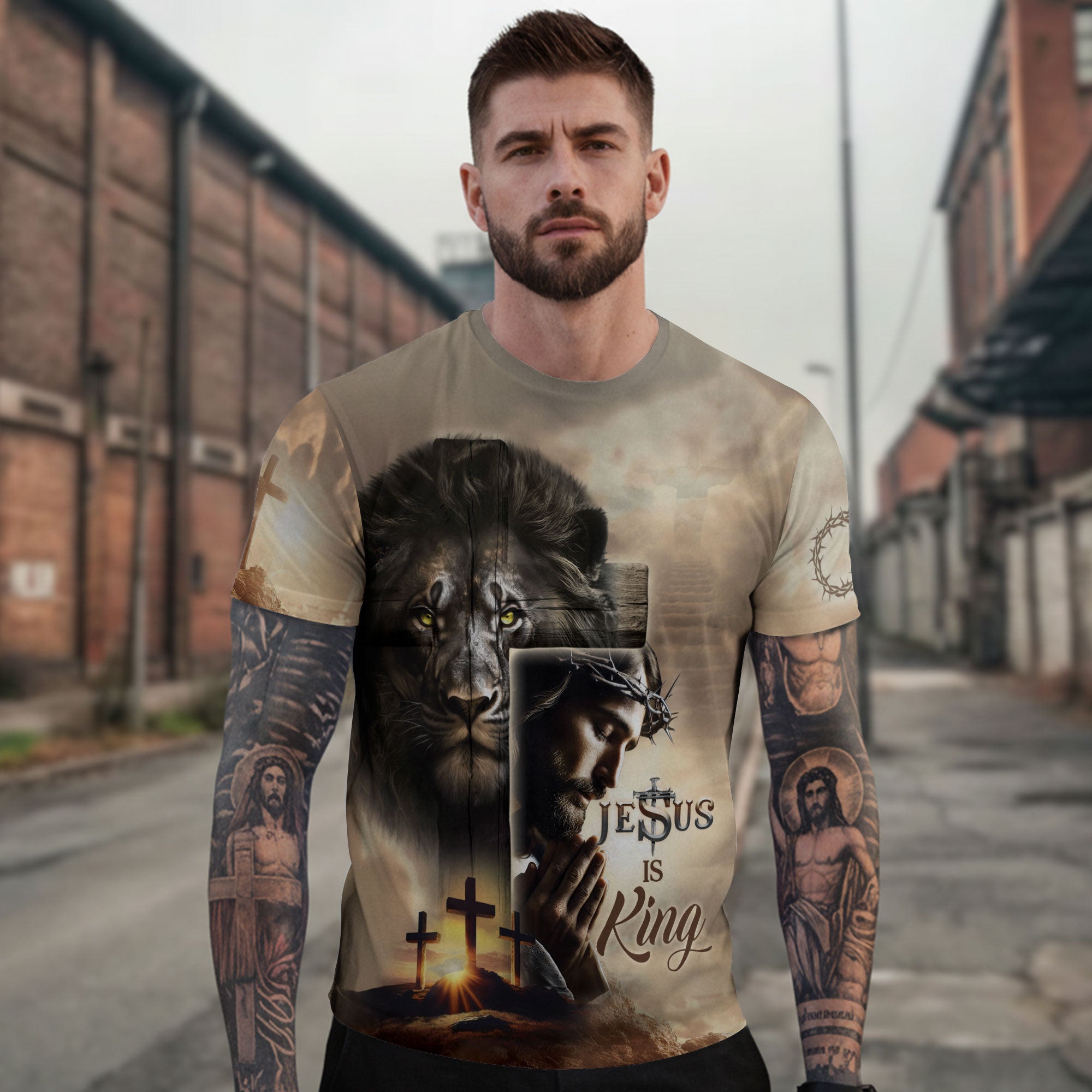Freedom Shirts for Men, The Risen King Is Lord Of All Lion And Cross - Christian Tee Shirts, RustField Co - Rust Field Wear