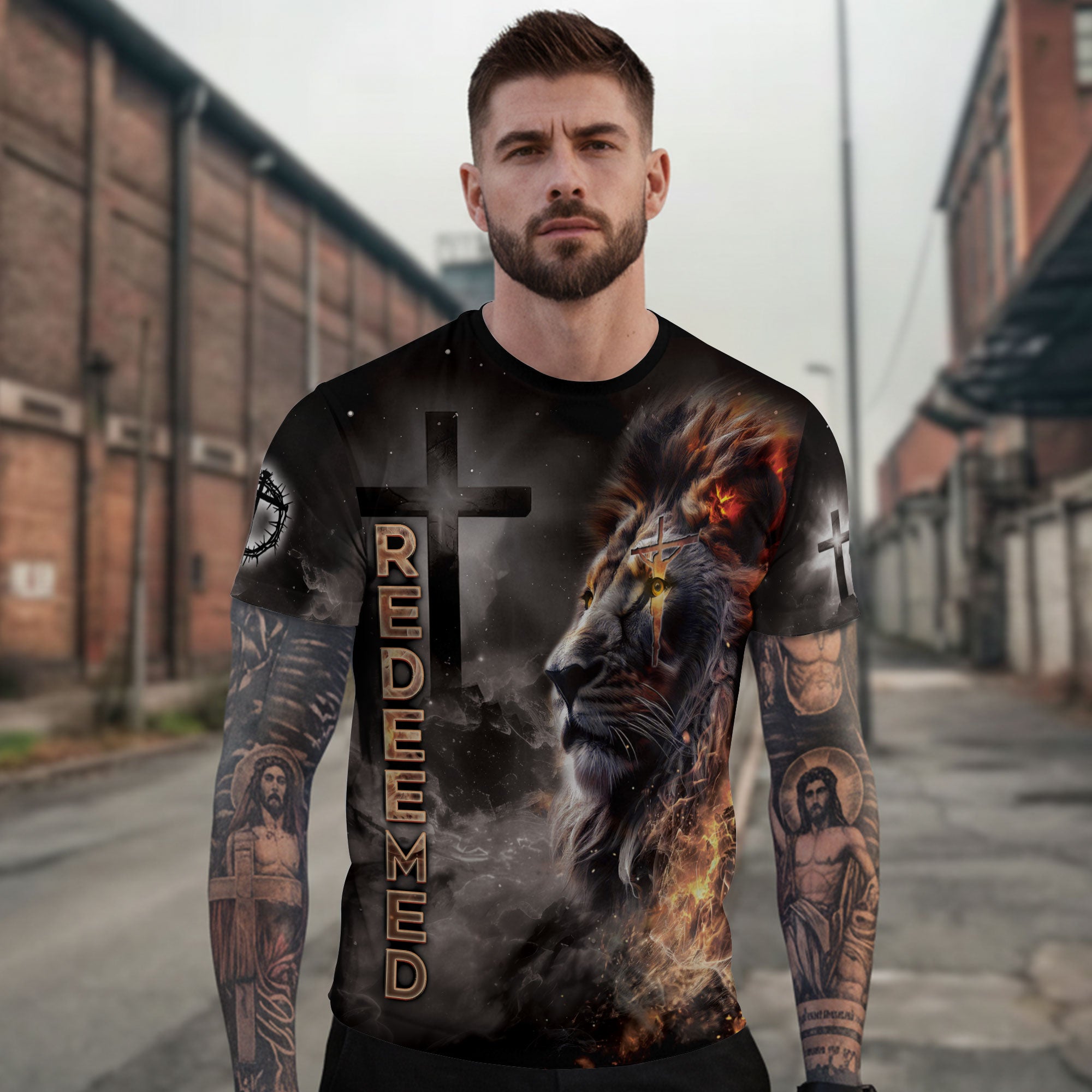 RustField Co Freedom Shirts - Redeemed By The Lion Of Judah Fiery, Christian Tee Shirts for Men - Rust Field Wear