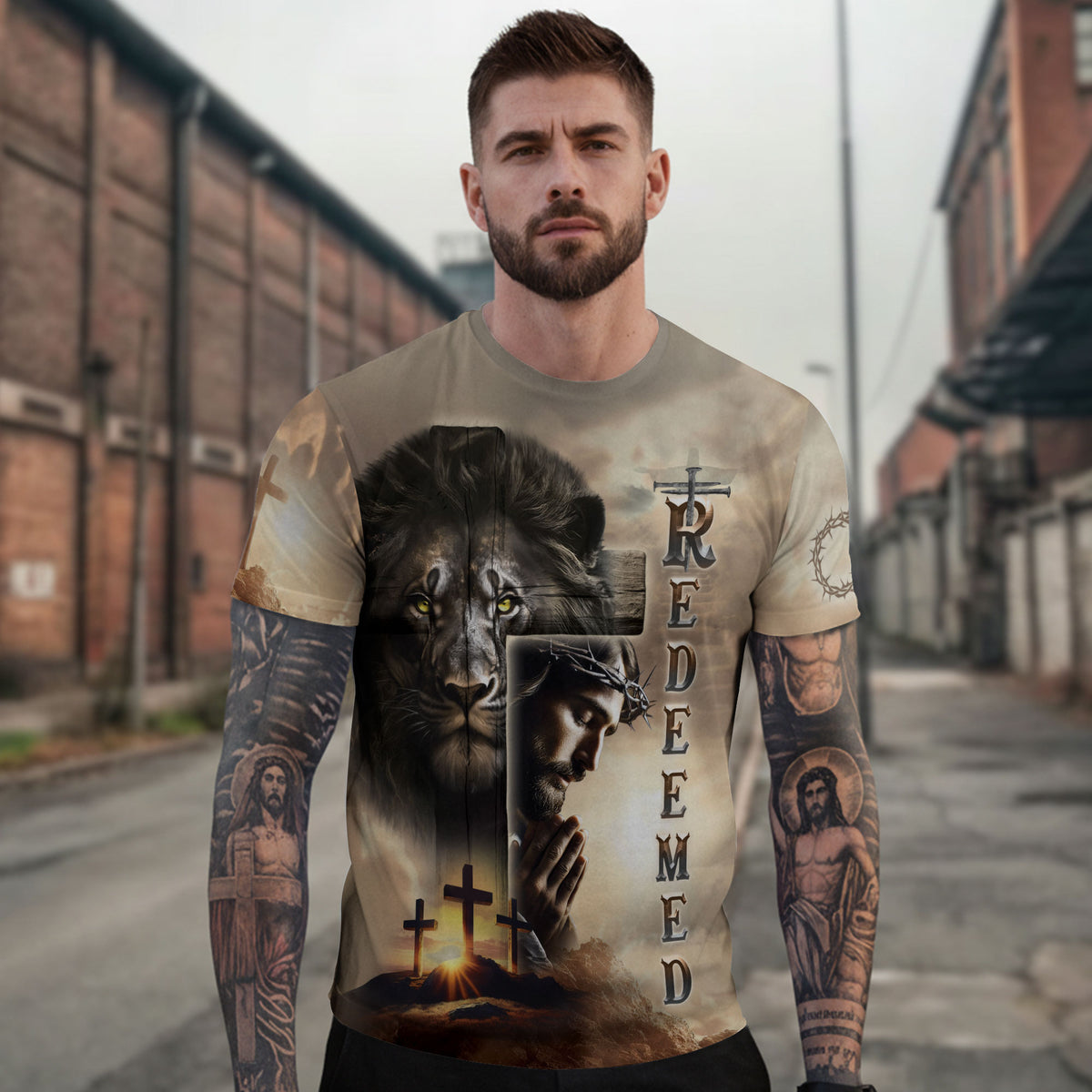 Redeemed At Calvary The Lion And The Savior - Christian Tee Shirts for Men, Freedom Shirts, RustField Co - Rust Field Wear