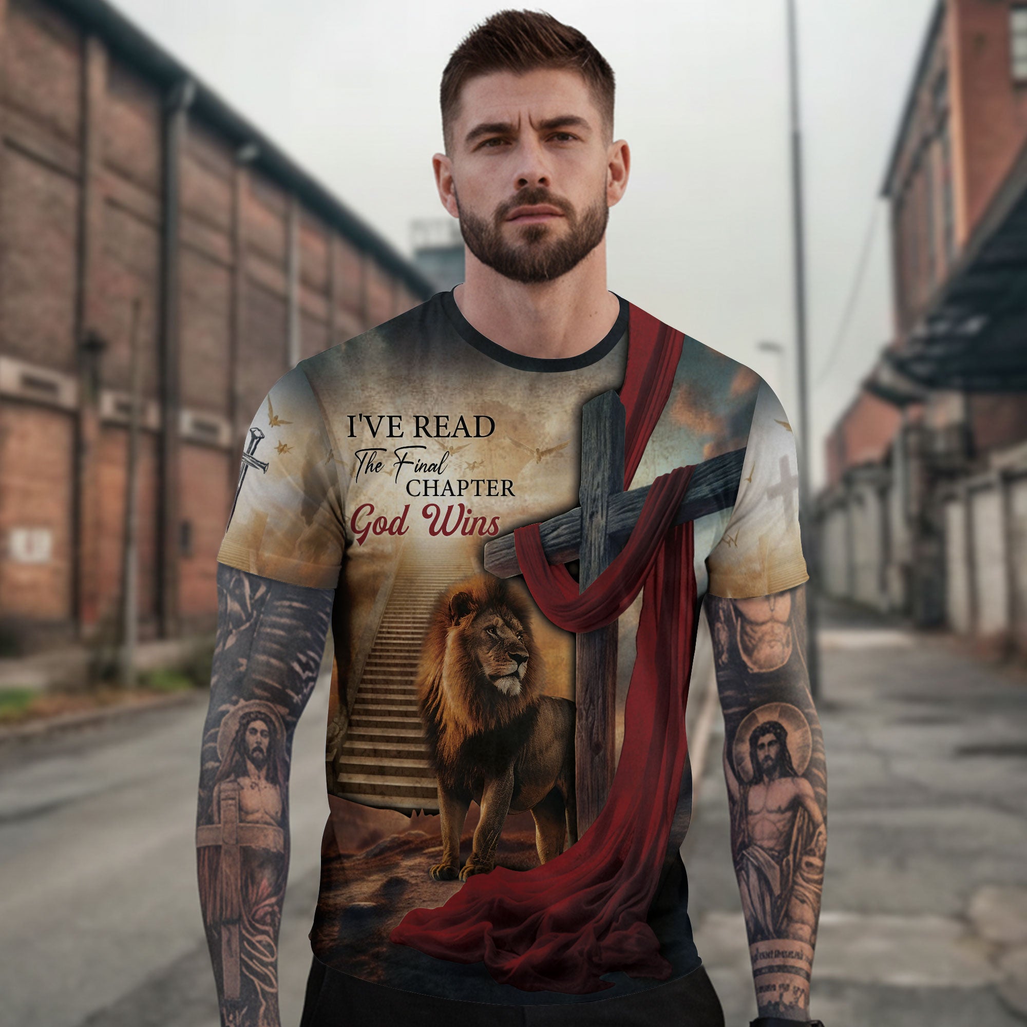 Christian Tee Shirts, I've Read The Final Chapter God Wins Lion Cross Faith - Freedom Shirts for Men, RustField Co - Rust Field Wear